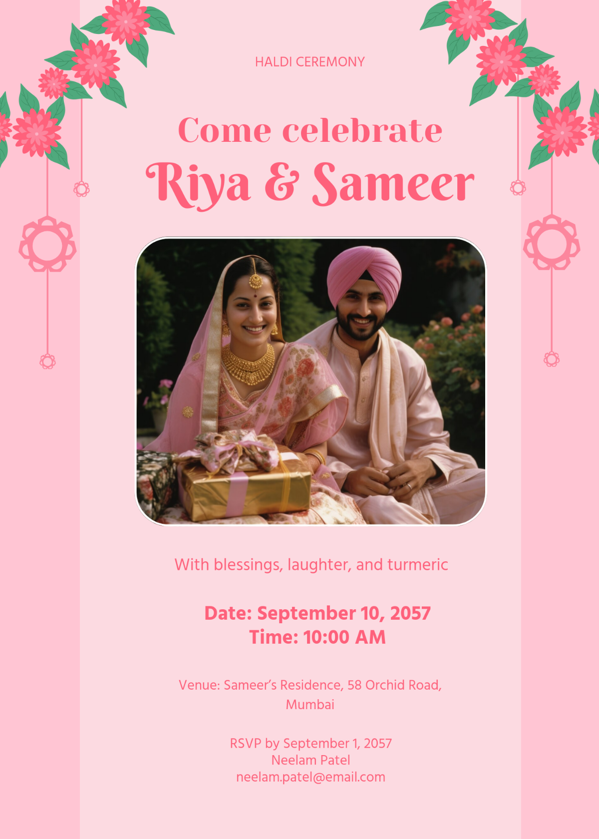 Pink Haldi Ceremony Invitation