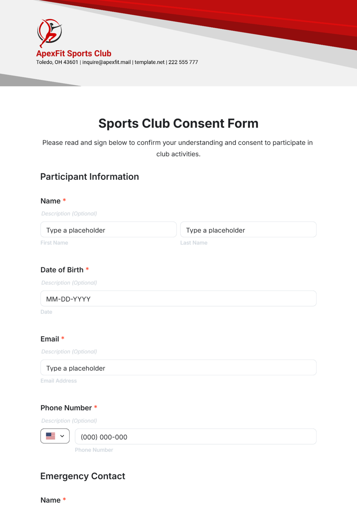 Free Sports Club Consent Form Template to Edit Online