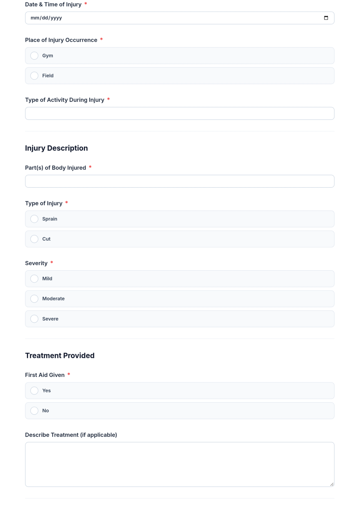 Free Sports Club Injury Report Form Template & AI Maker