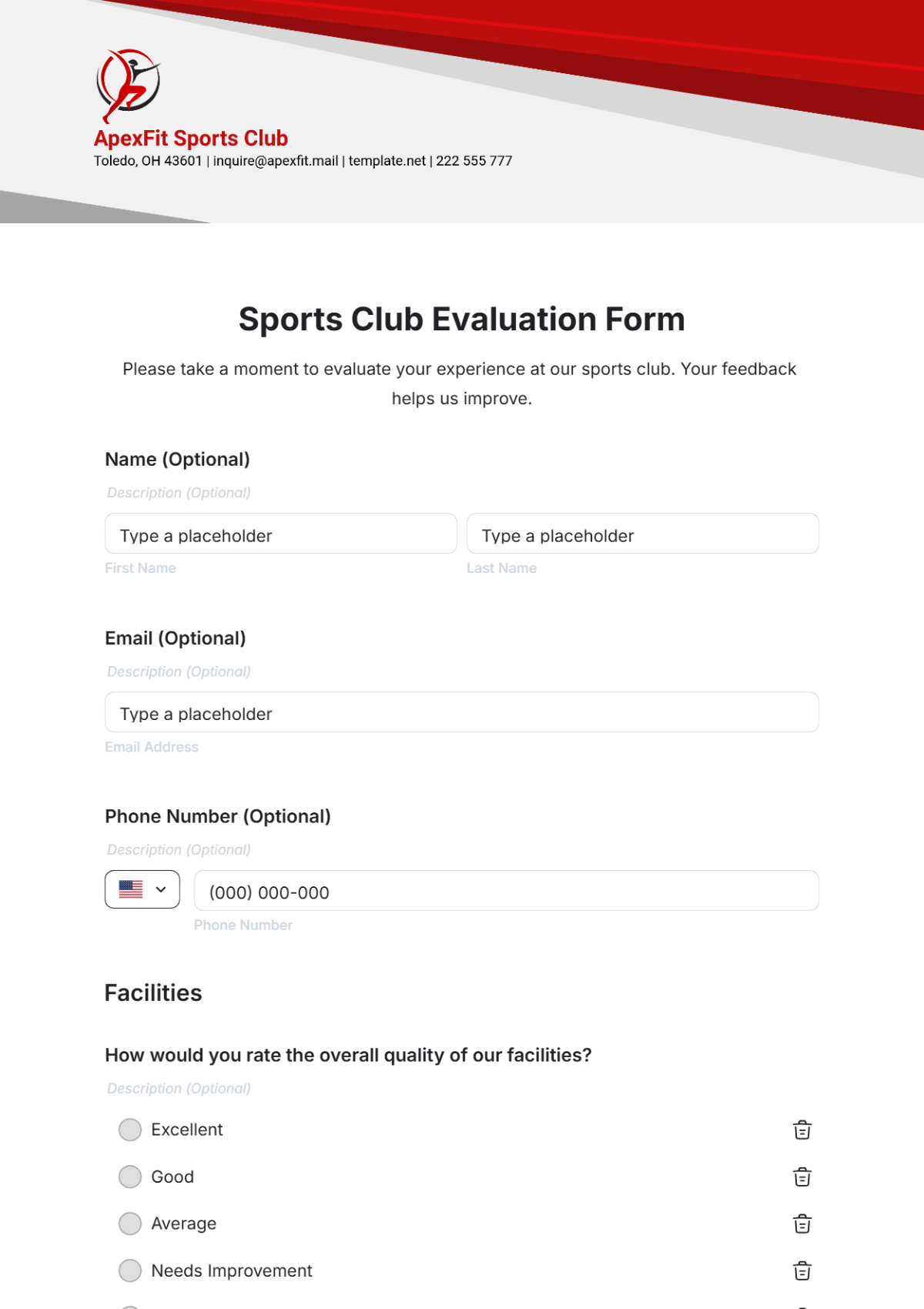 Sports Club Evaluation Form Template - Edit Online & Download