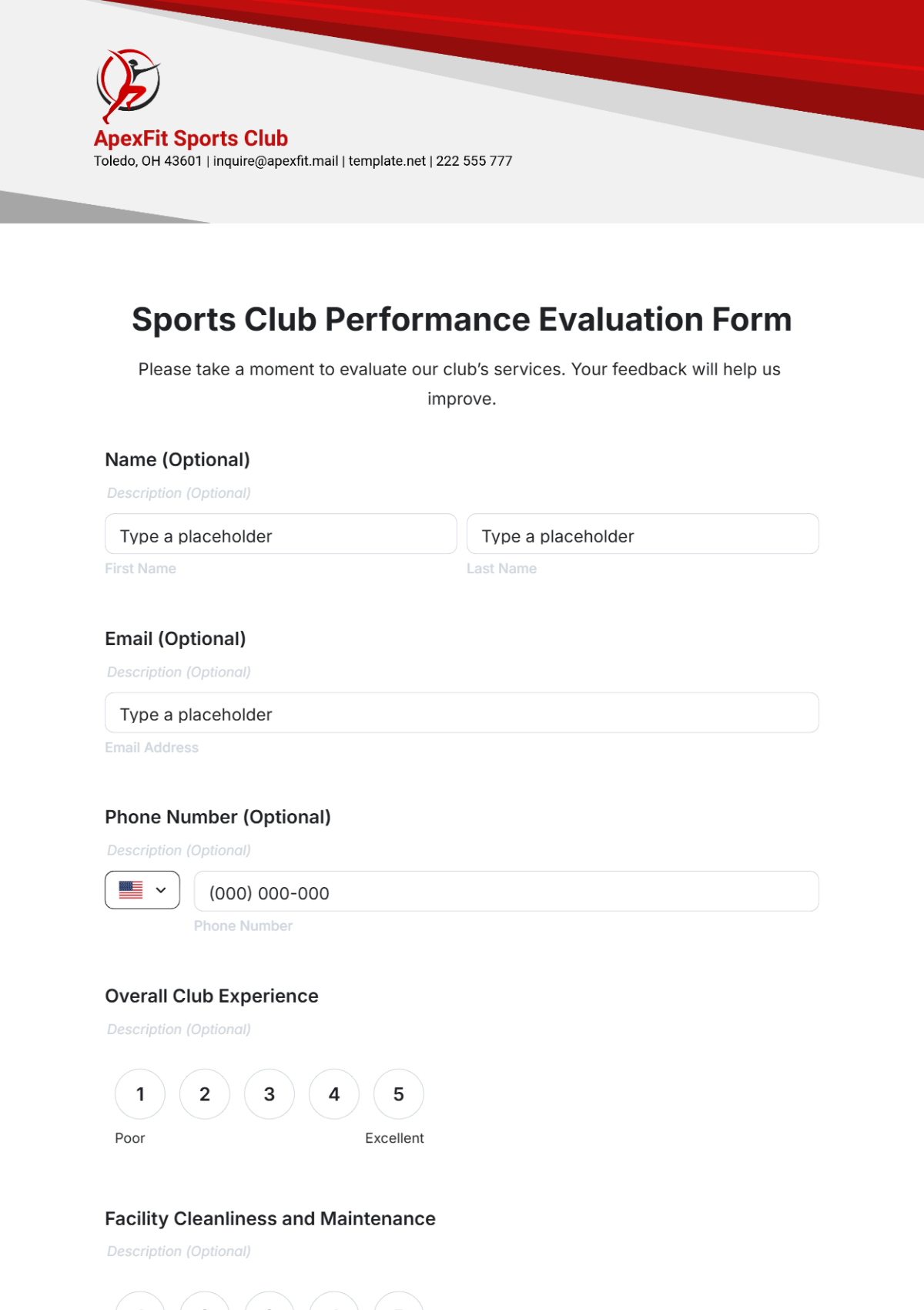 Sports Club Performance Evaluation Form Template - Edit Online & Download