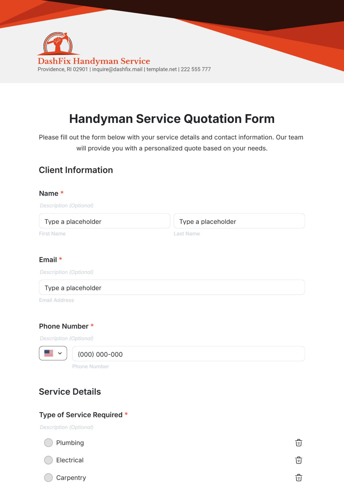 Handyman Service Quotation Form Template - Edit Online & Download