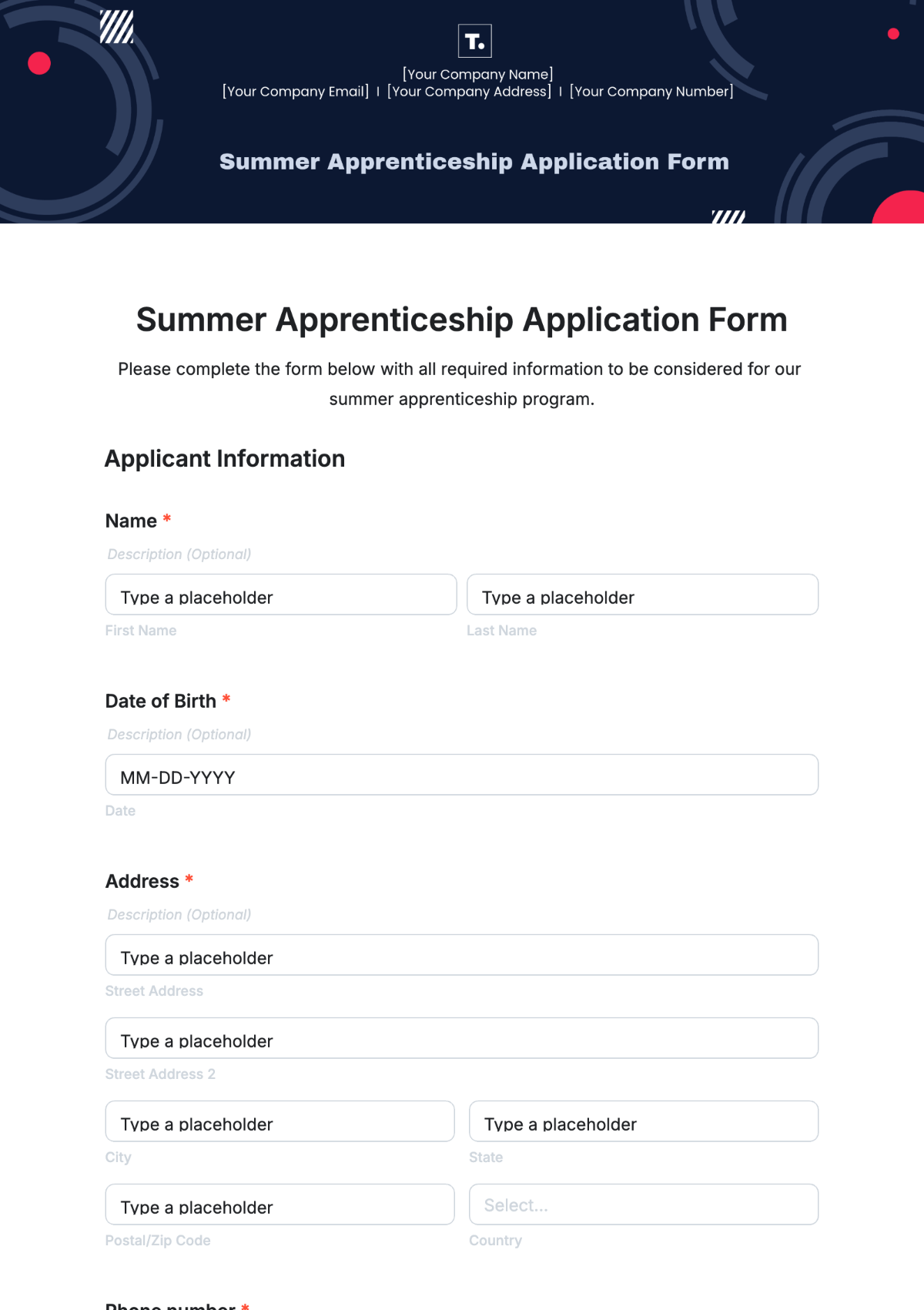 Summer Apprenticeship Application Form Template - Edit Online & Download