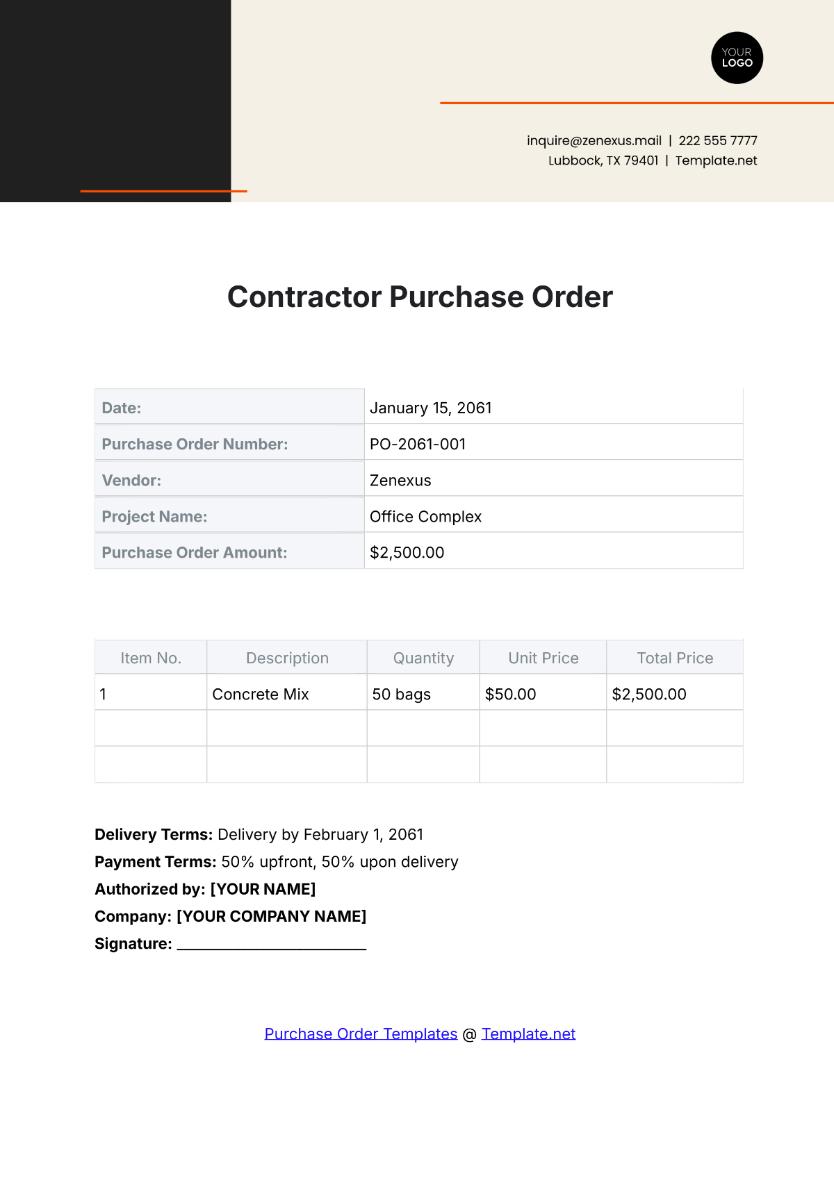 Contractor Purchase Order Template - Edit Online & Download