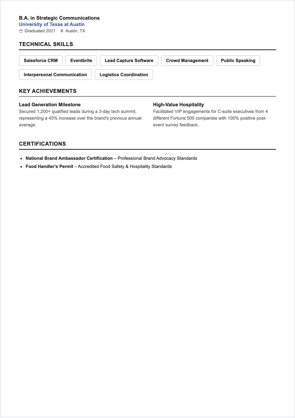 Free Aesthetic Event Representative ATS Resume Template