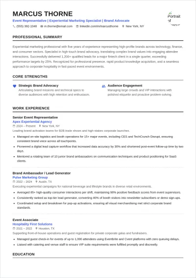 Free Aesthetic Event Representative ATS Resume Template