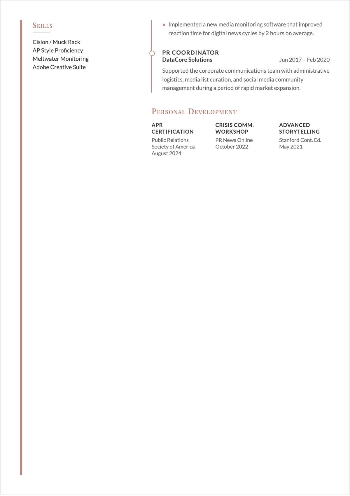 Free Public Relations Representative ATS Resume Template