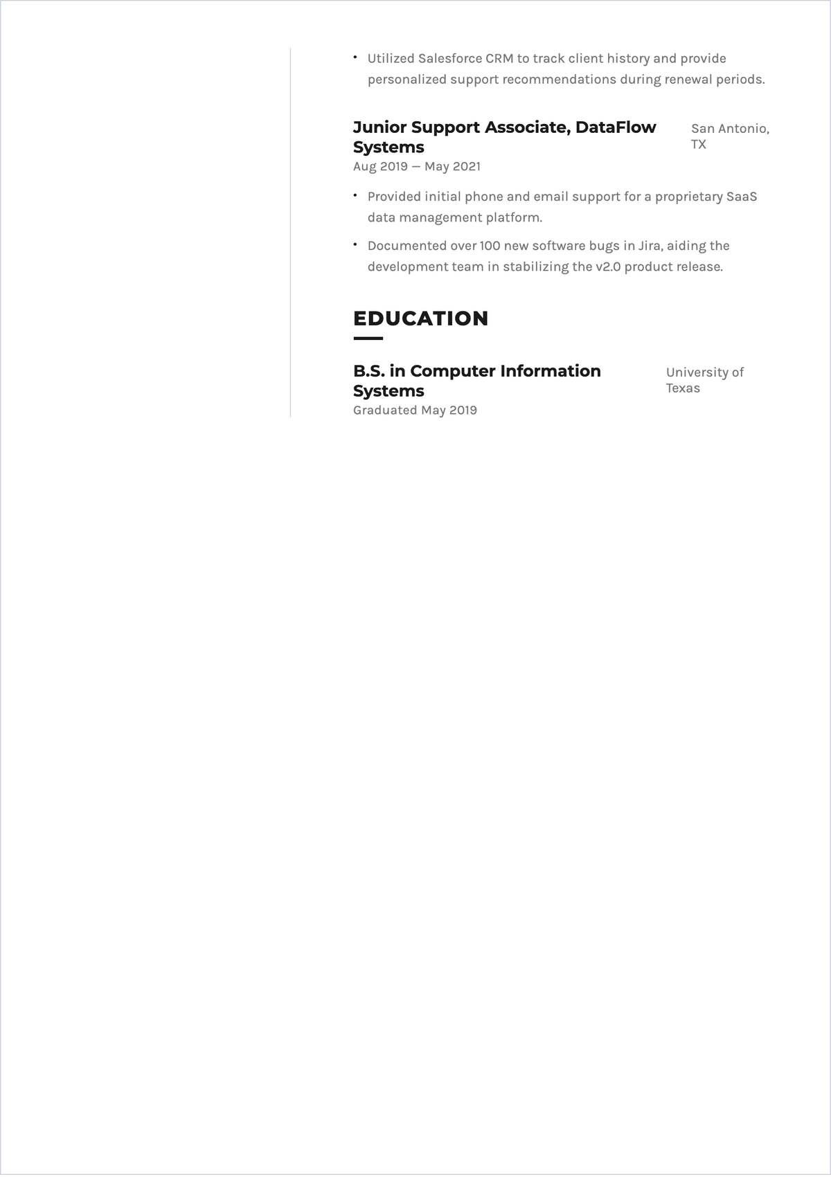 Free Tech Support Representative ATS Resume Template