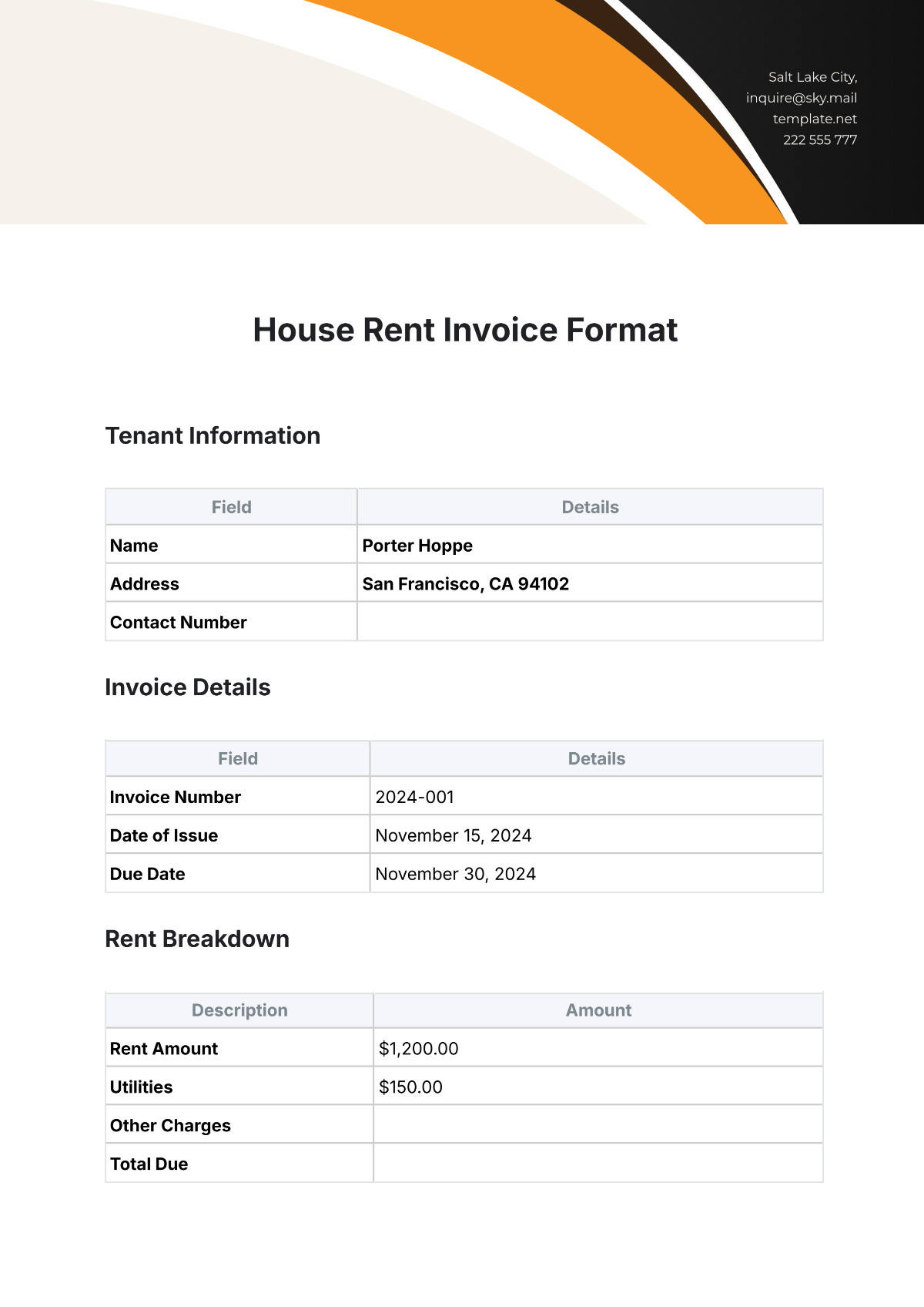 House Rent Invoice Format Template - Edit Online & Download