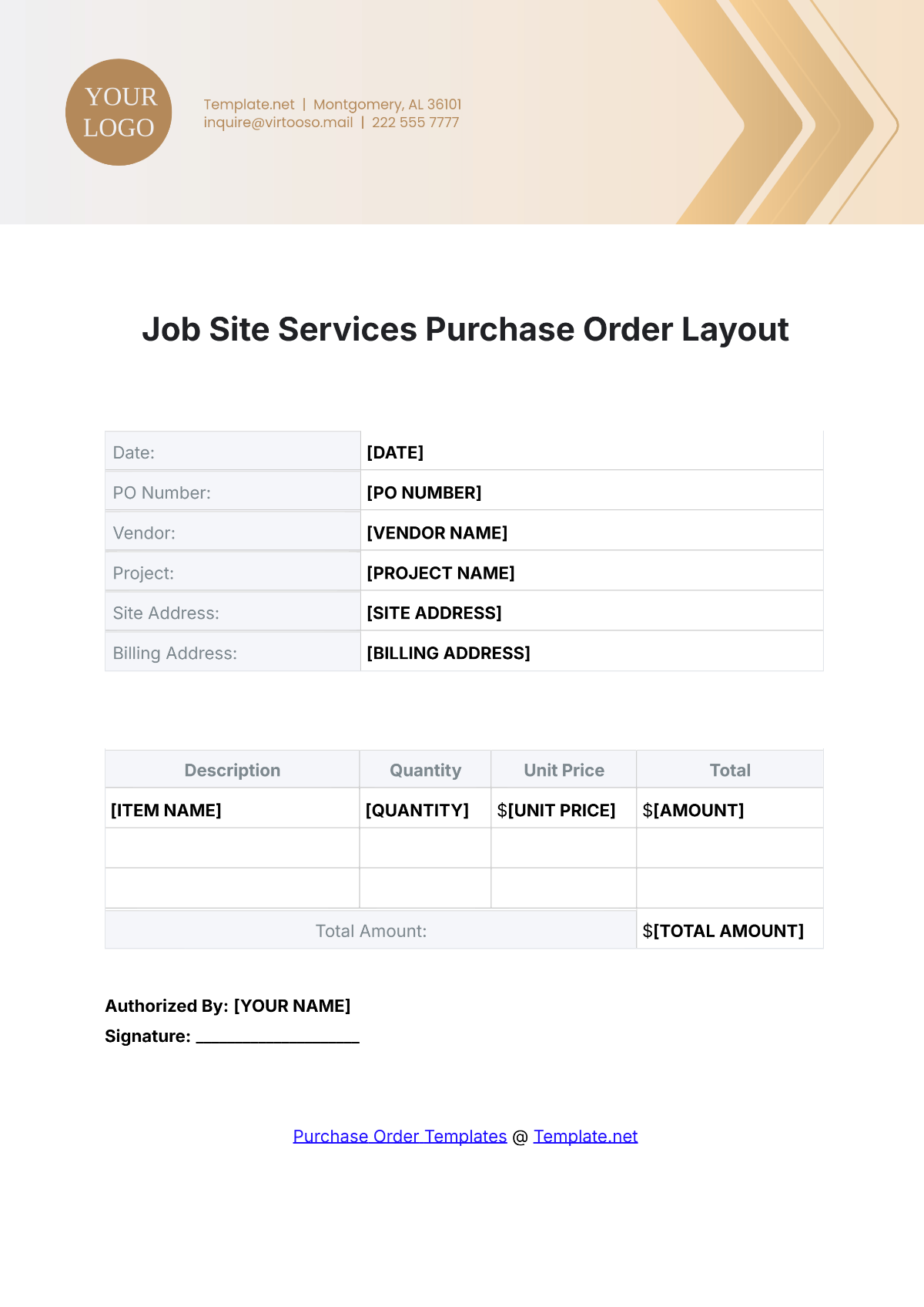 Job Site Services Purchase Order Layout Template - Edit Online & Download