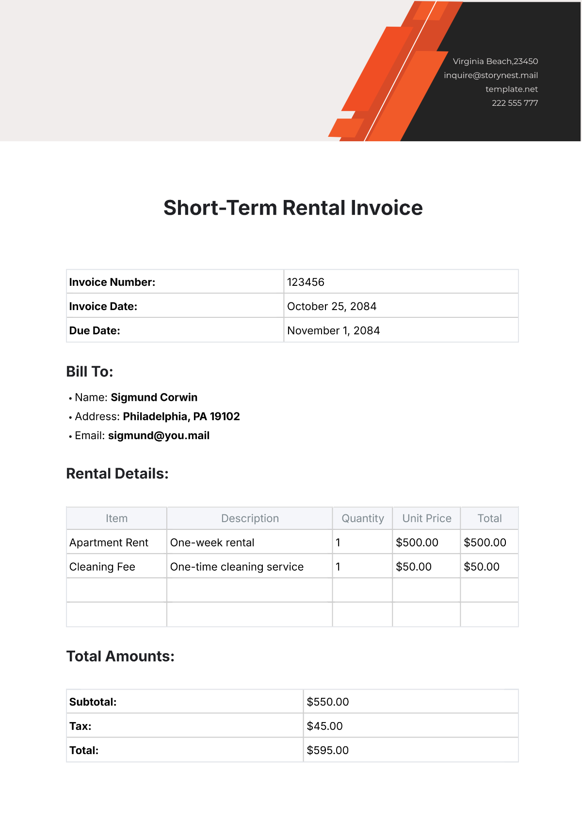 Short-Term Rental Invoice Template - Edit Online & Download