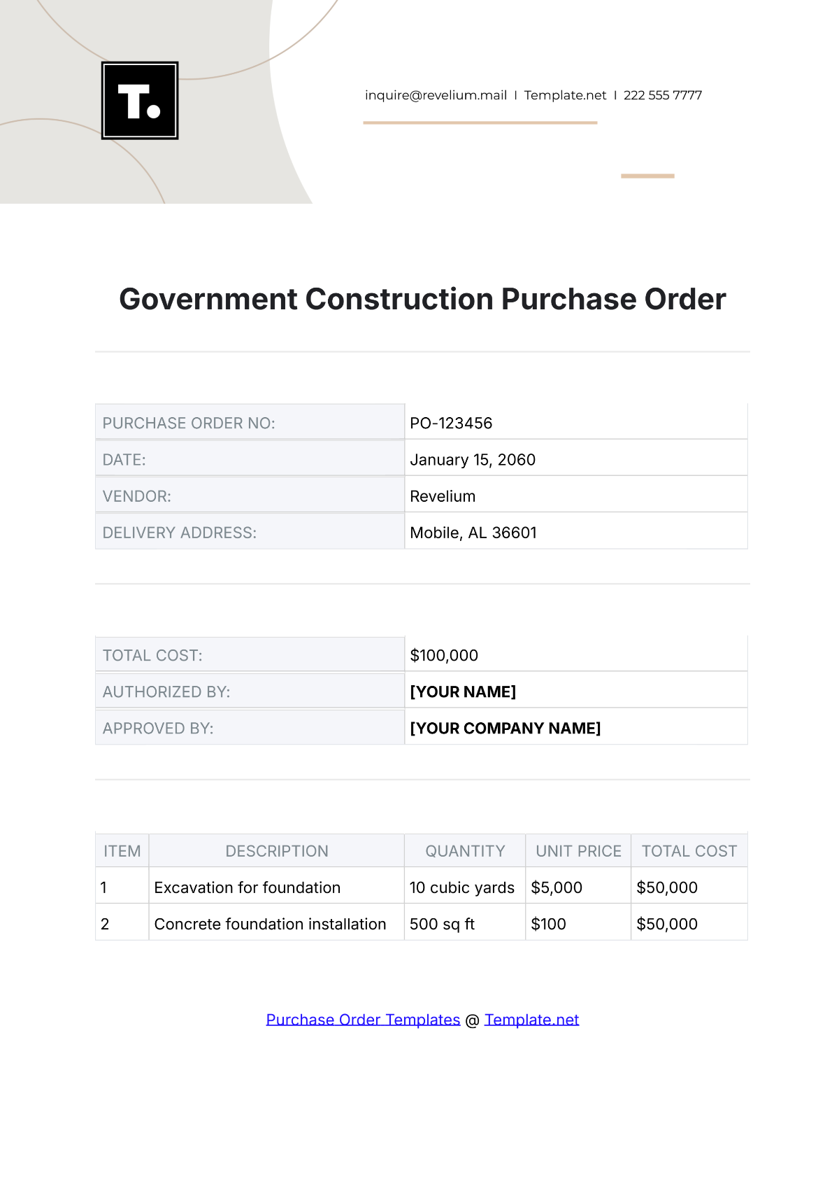 Government Construction Purchase Order Template - Edit Online & Download