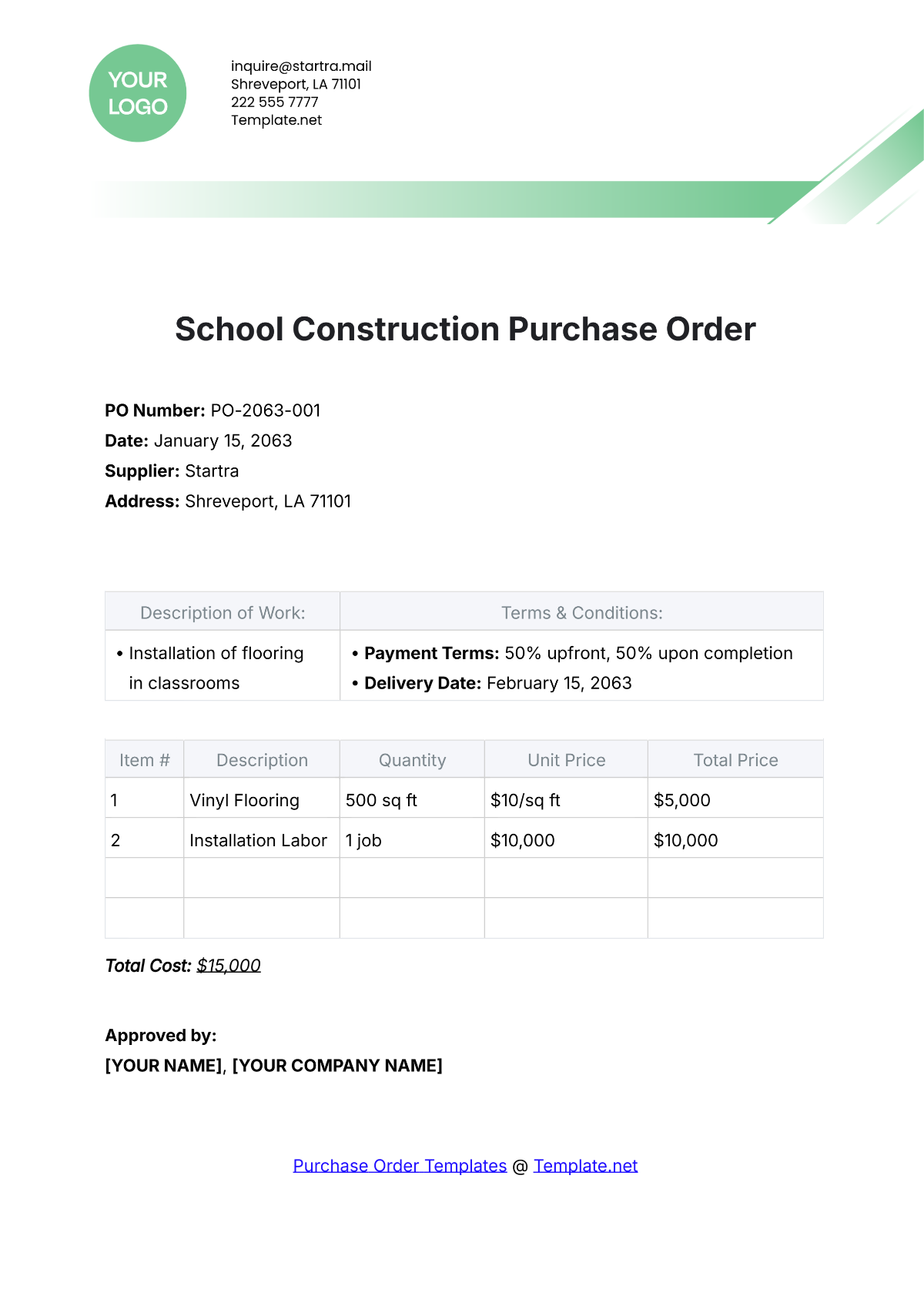 School Construction Purchase Order Template - Edit Online & Download