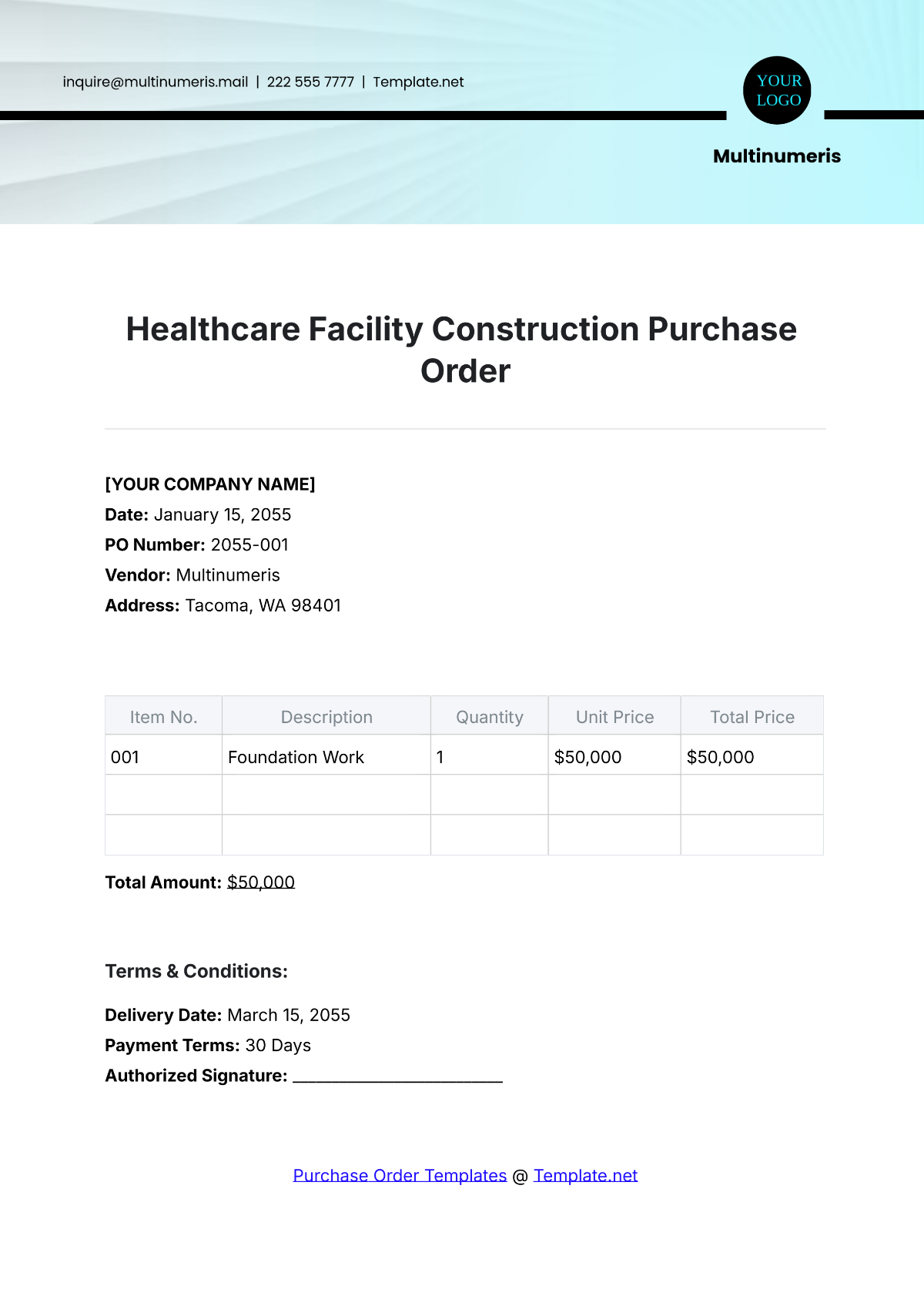 Healthcare Facility Construction Purchase Order Template - Edit Online & Download