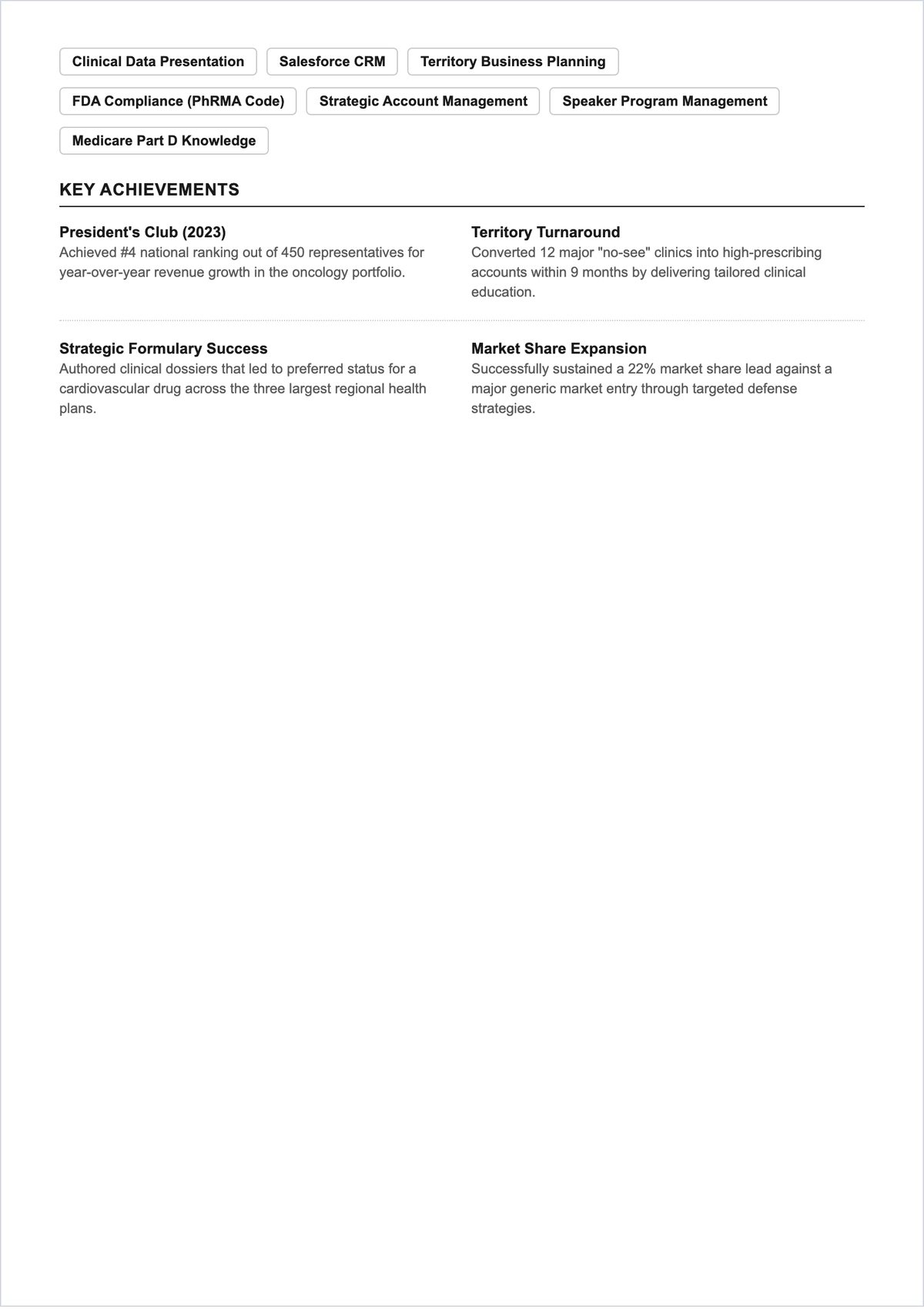 Free Pharmaceutical Representative ATS Resume Template