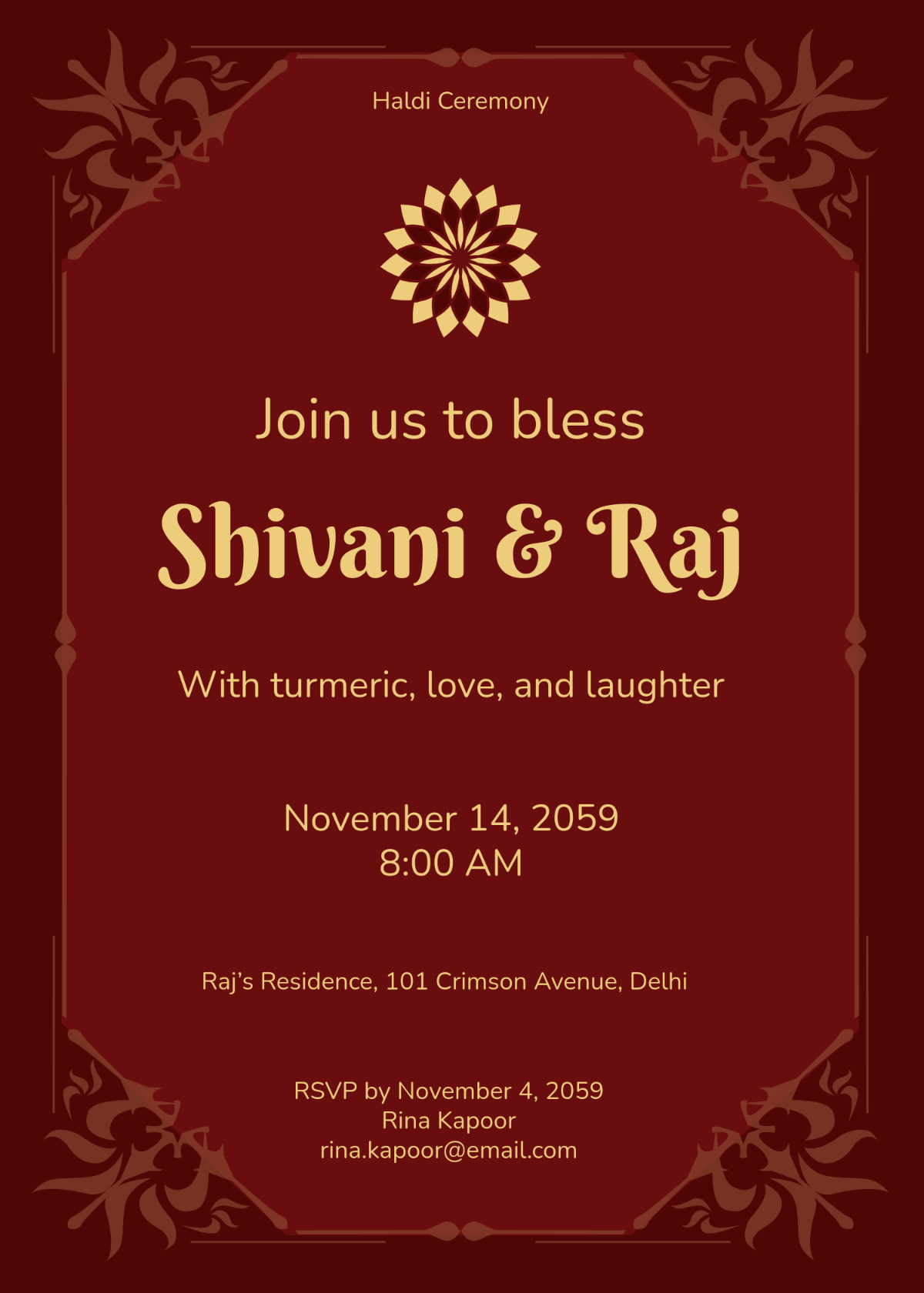 Red and Gold Haldi Ceremony Invitation