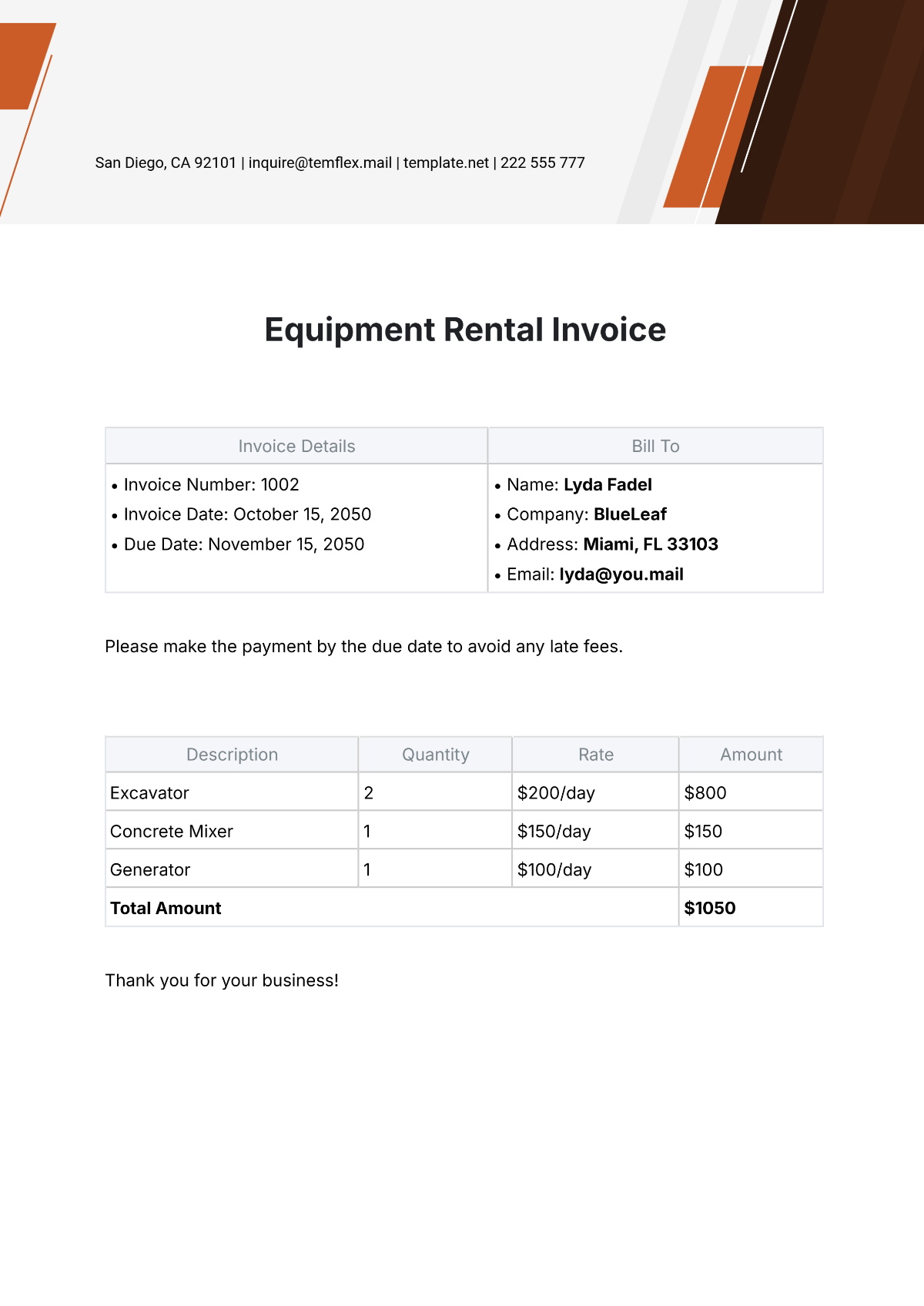 Equipment Rental Invoice Template - Edit Online & Download