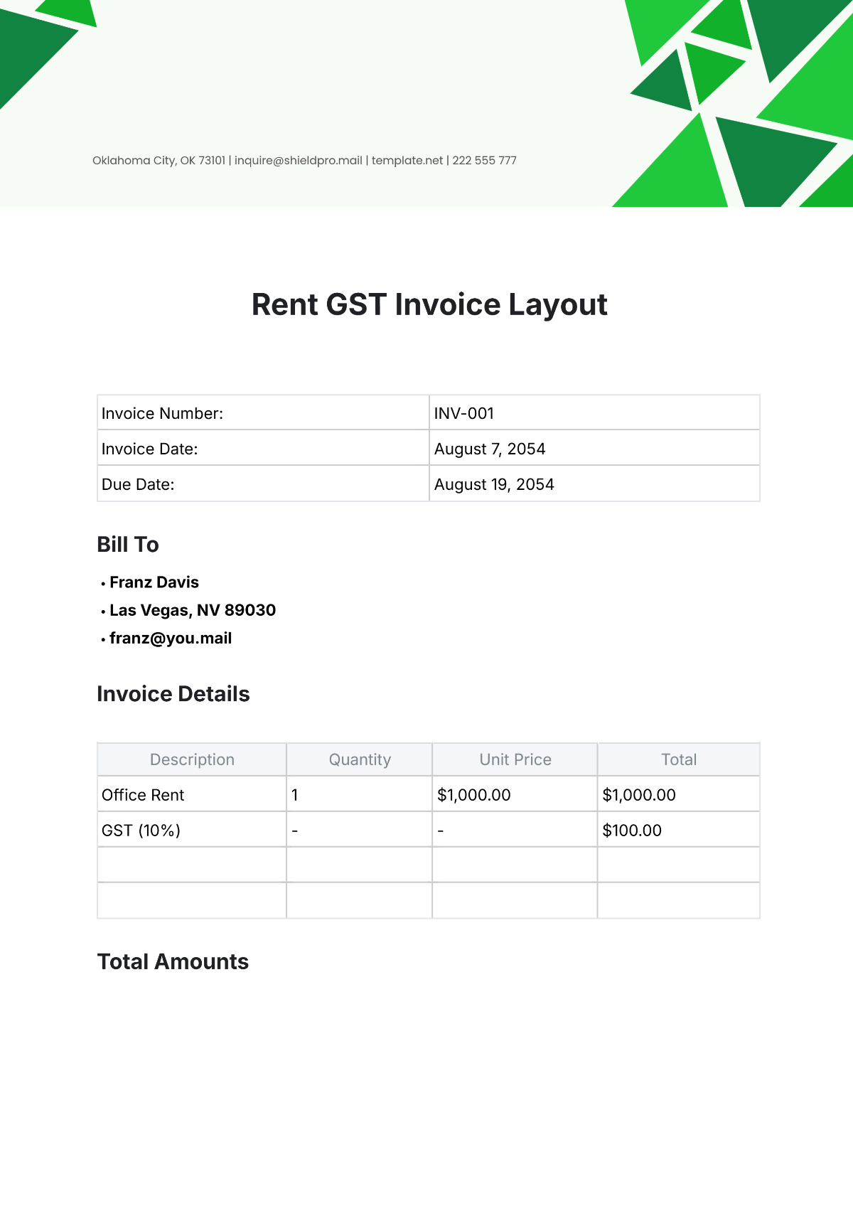 Rent GST Invoice Layout Template - Edit Online & Download