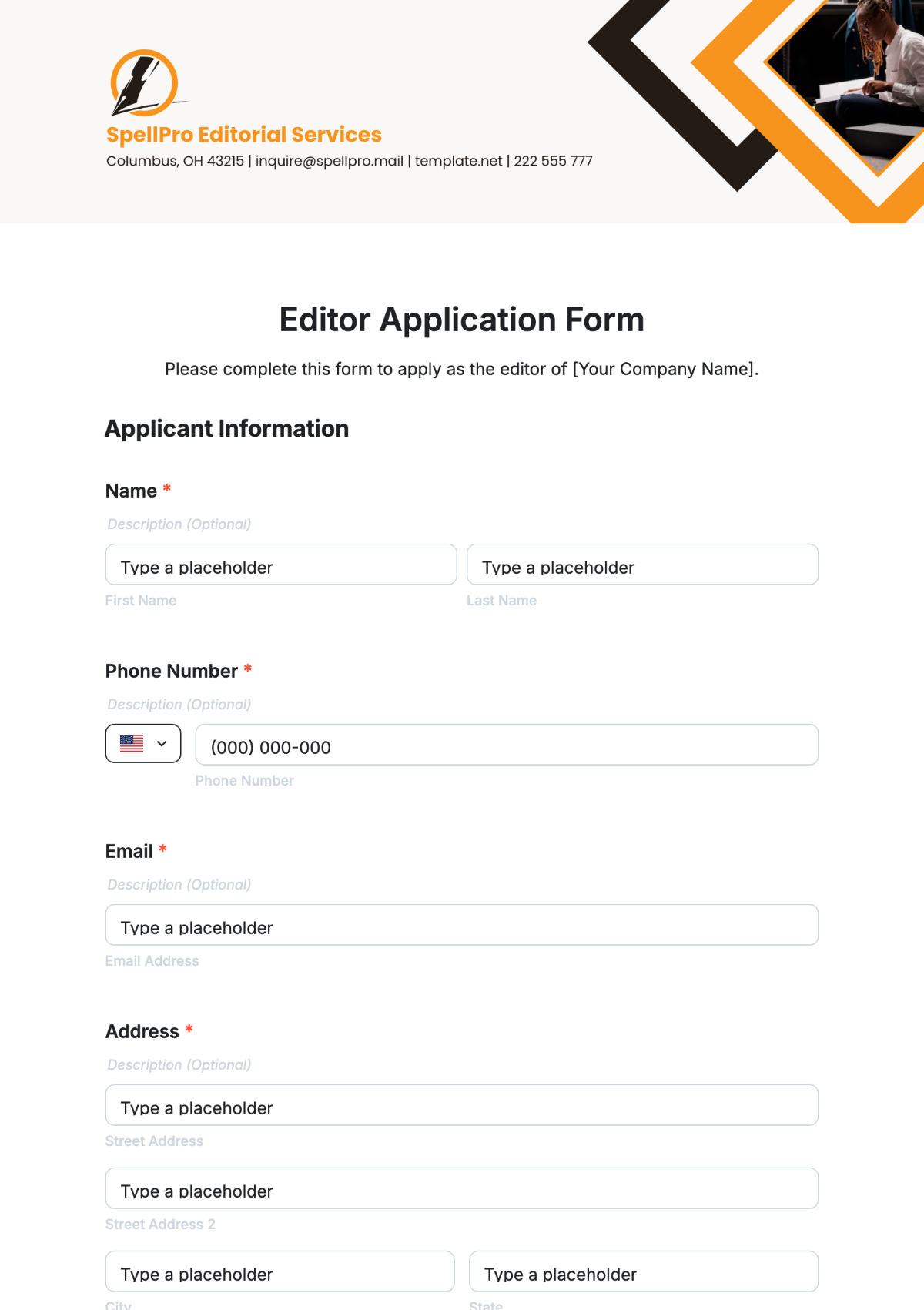 Editor Application Form Template