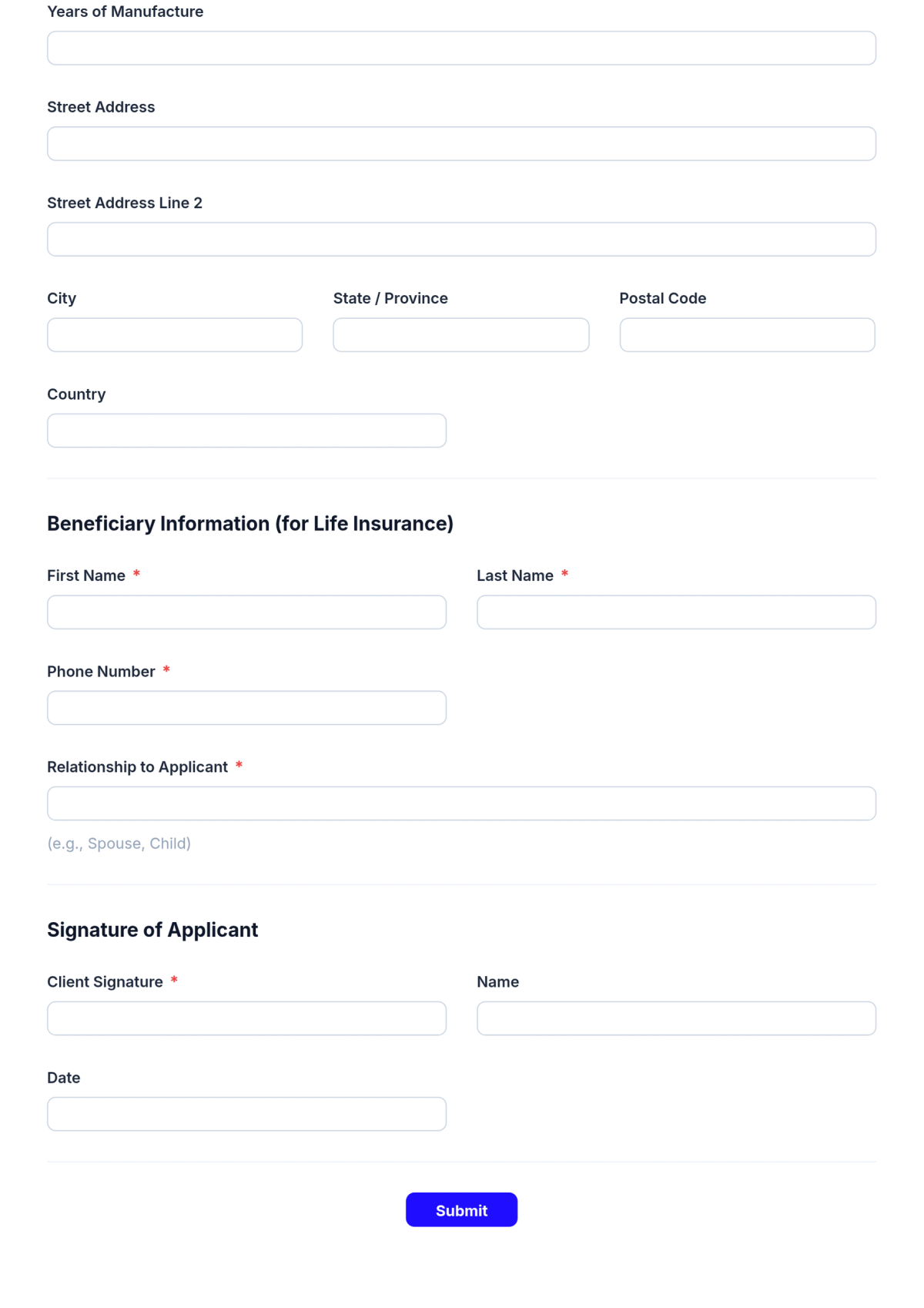 Free Insurance Application Form Template & AI Maker