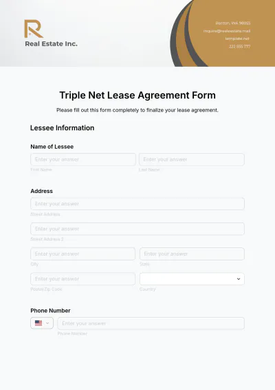 Free Triple Net Lease Agreement Form Template to Edit Online
