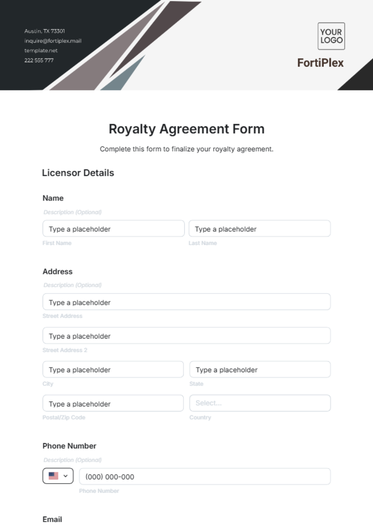 Royalty Agreement Form Template - Edit Online & Download