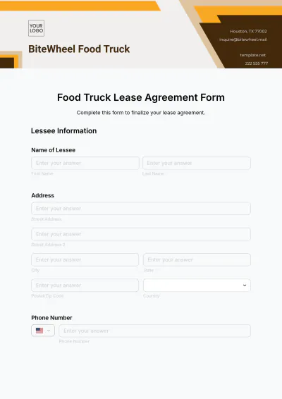 Free Food Truck Lease Agreement Form Template to Edit Online