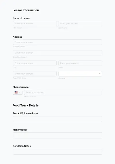 Free Food Truck Lease Agreement Form Template to Edit Online
