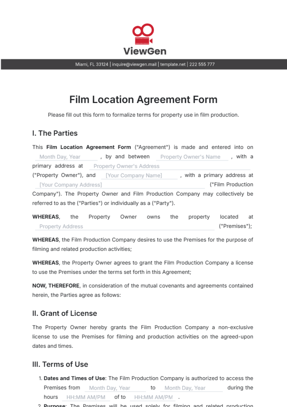 Film Location Agreement Form Template - Edit Online & Download