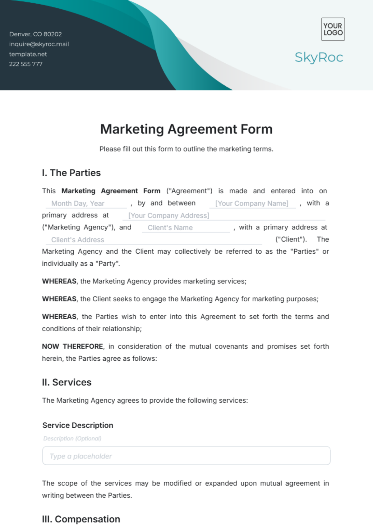 Marketing Agreement Form Template - Edit Online & Download