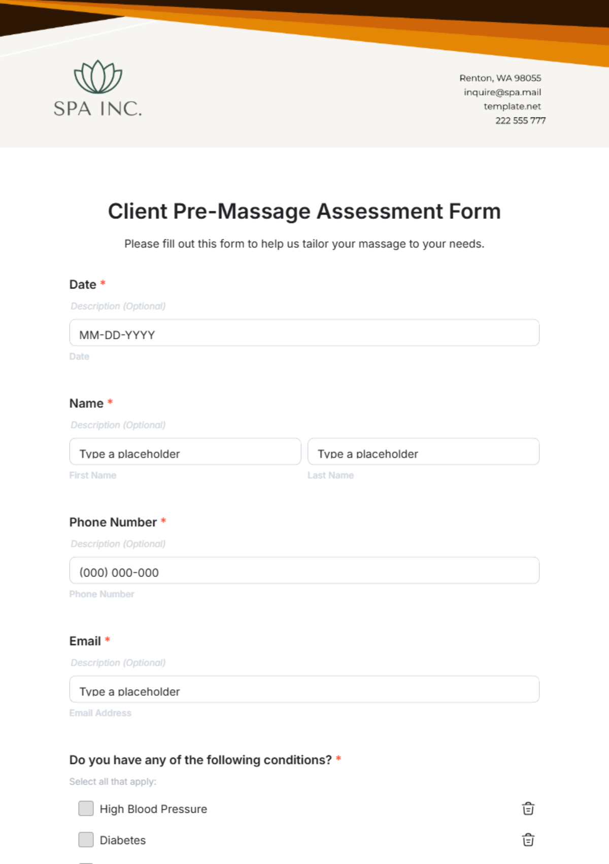 Client Pre-Massage Assessment Form Template - Edit Online & Download