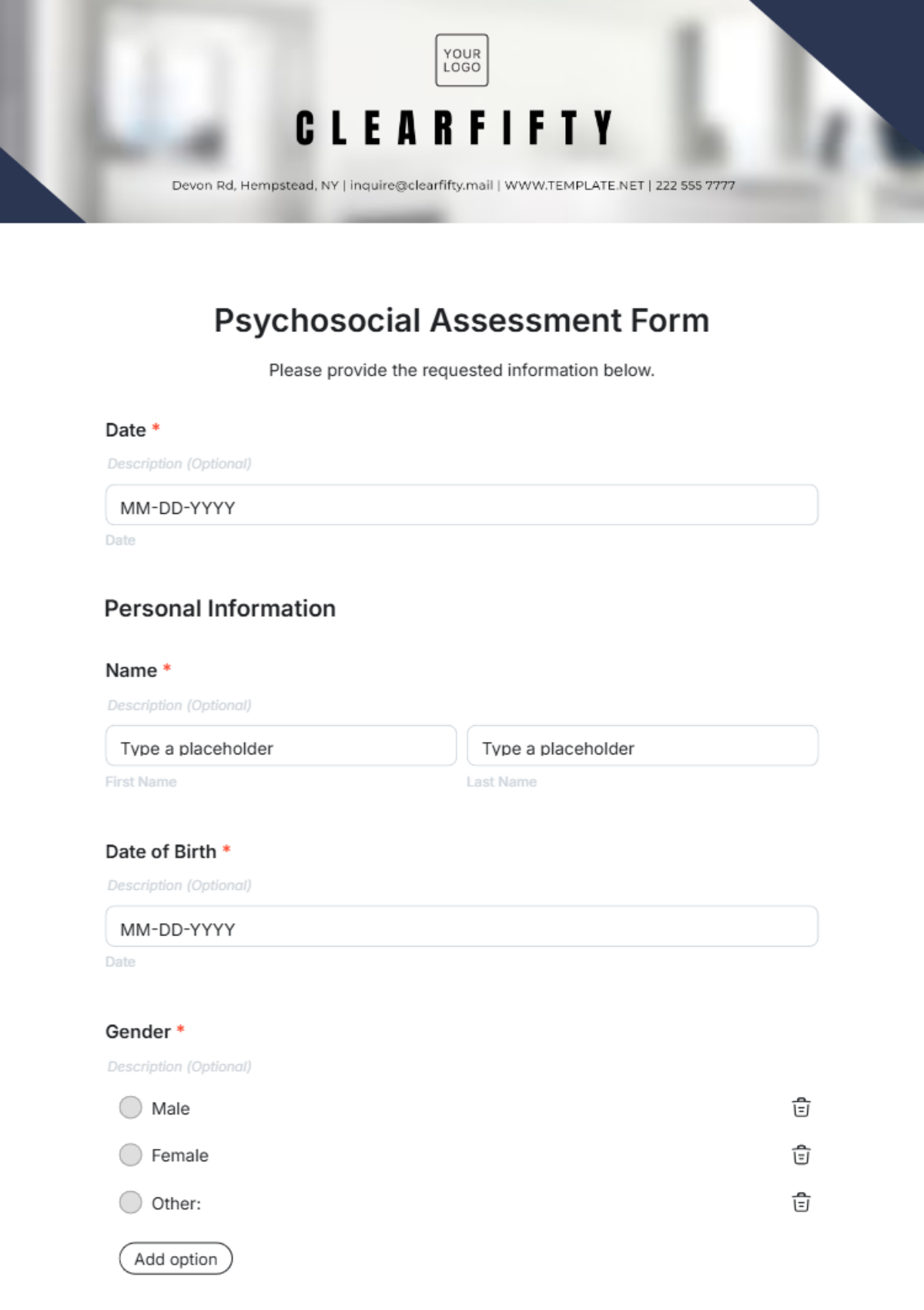 Psychosocial Assessment Form Template - Edit Online & Download