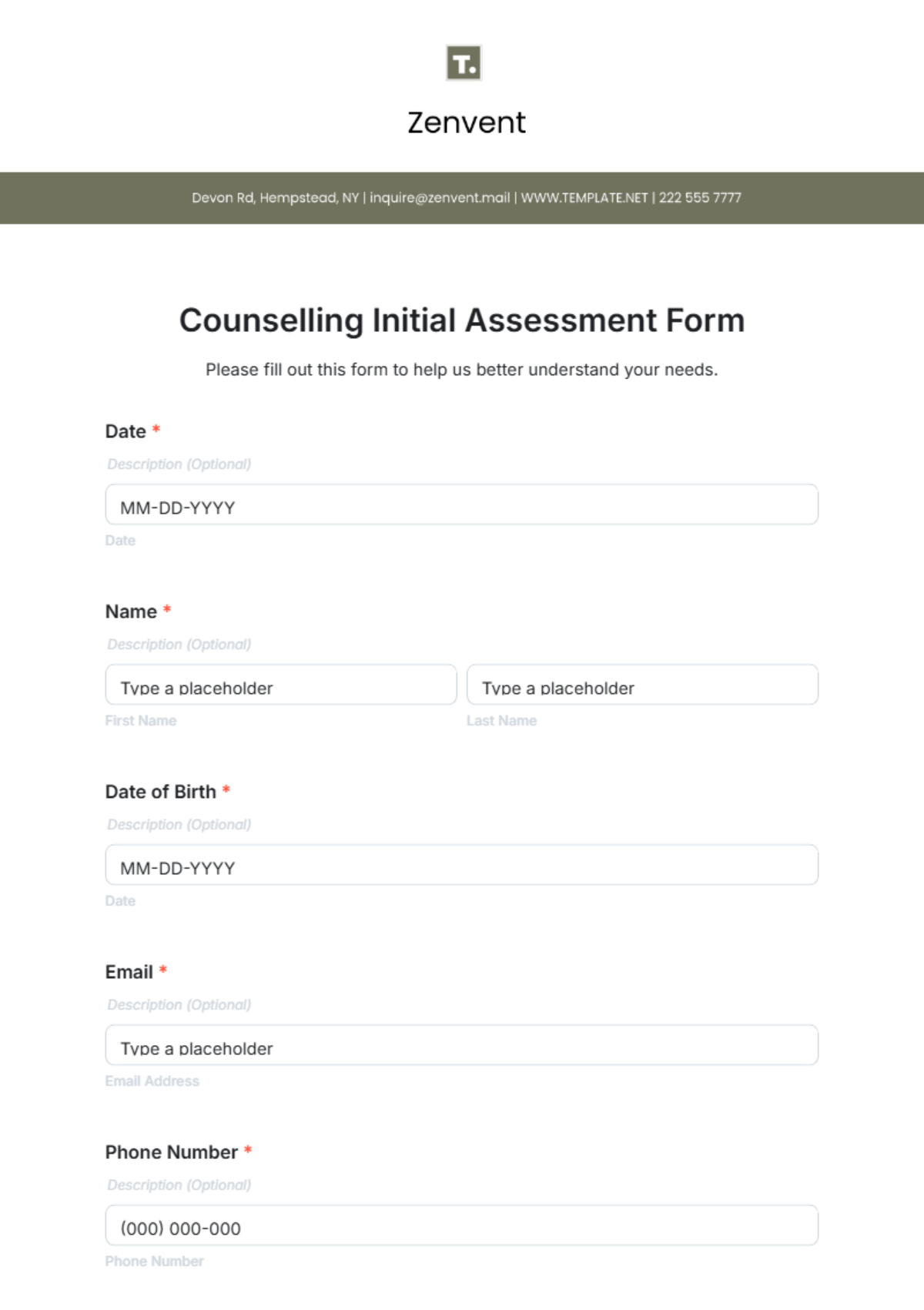 Counselling Initial Assessment Form Template - Edit Online & Download