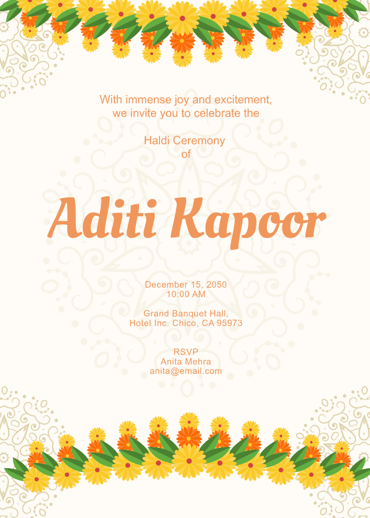 Bride Haldi Ceremony Invitation Template