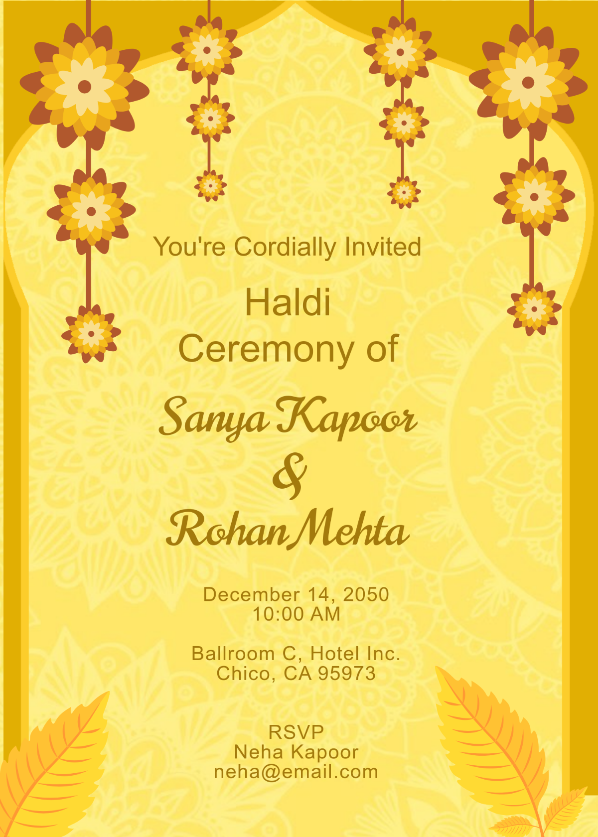 Golden Arch Haldi Ceremony Invitation Template