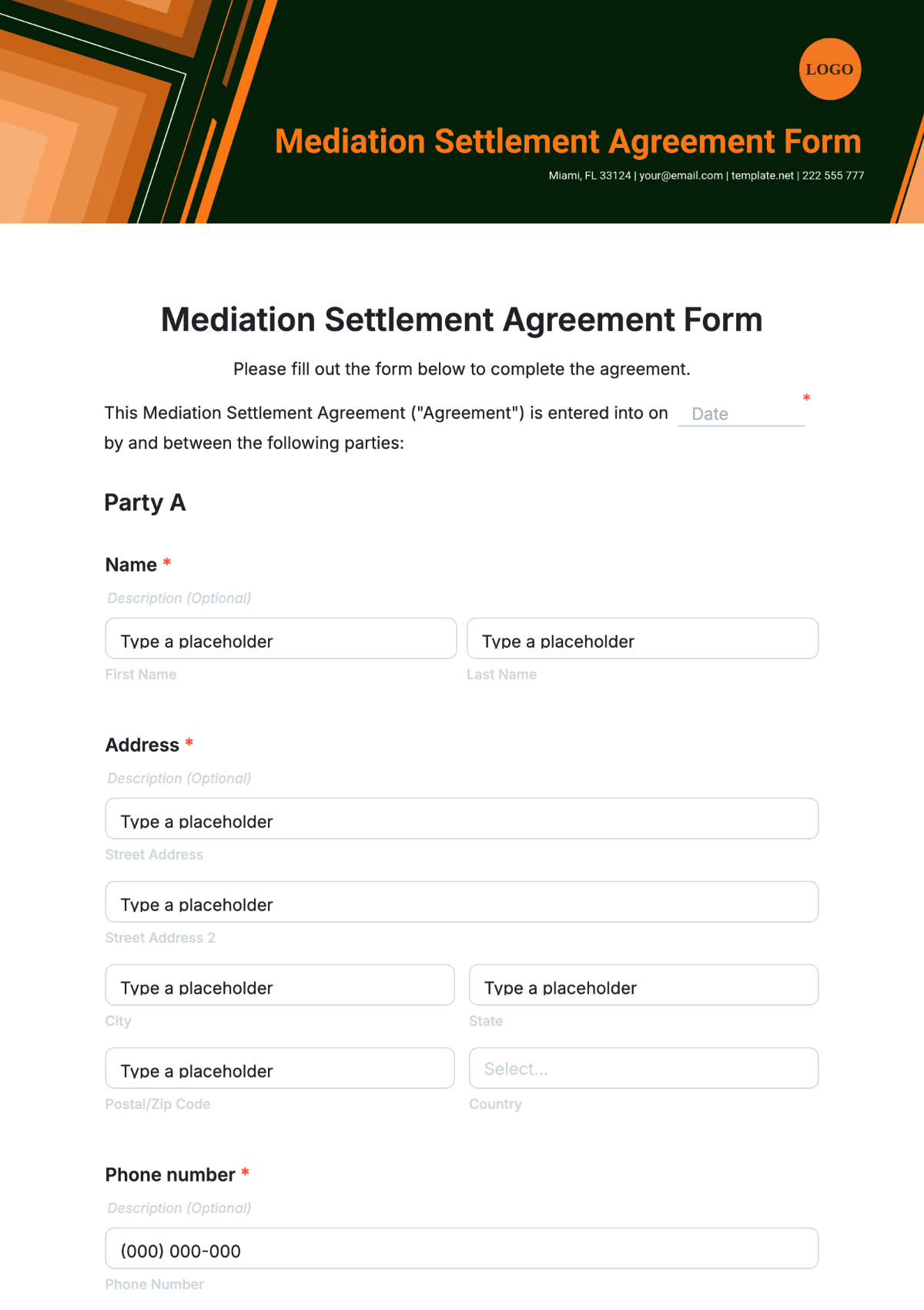 Mediation Settlement Agreement Form Template - Edit Online & Download