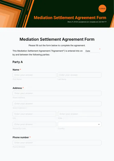 Free Mediation Settlement Agreement Form Template to Edit Online