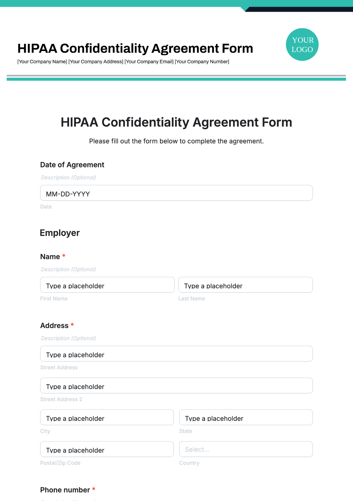 HIPAA Confidentiality Agreement Form Template