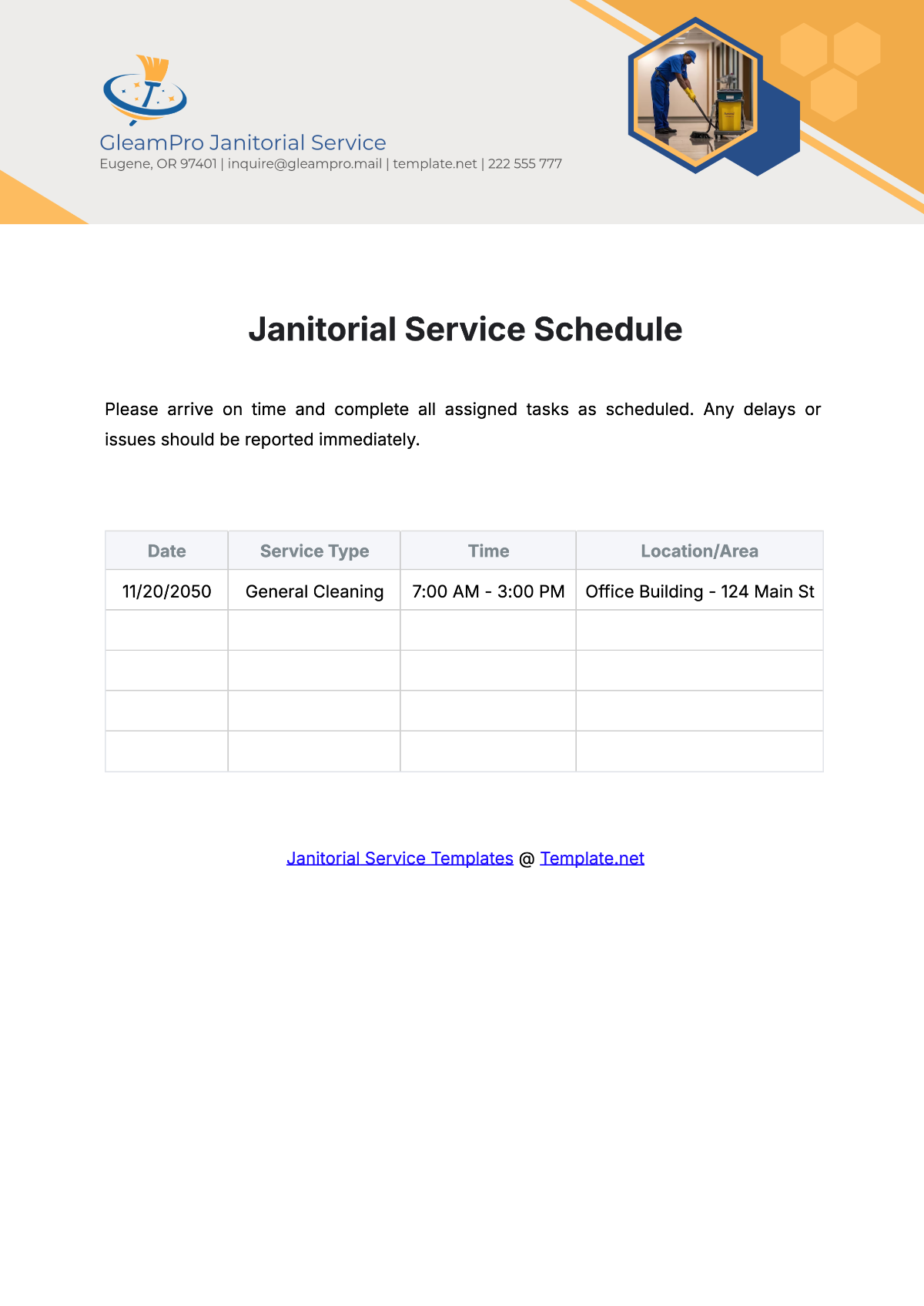 Janitorial Service Schedule Template - Edit Online & Download