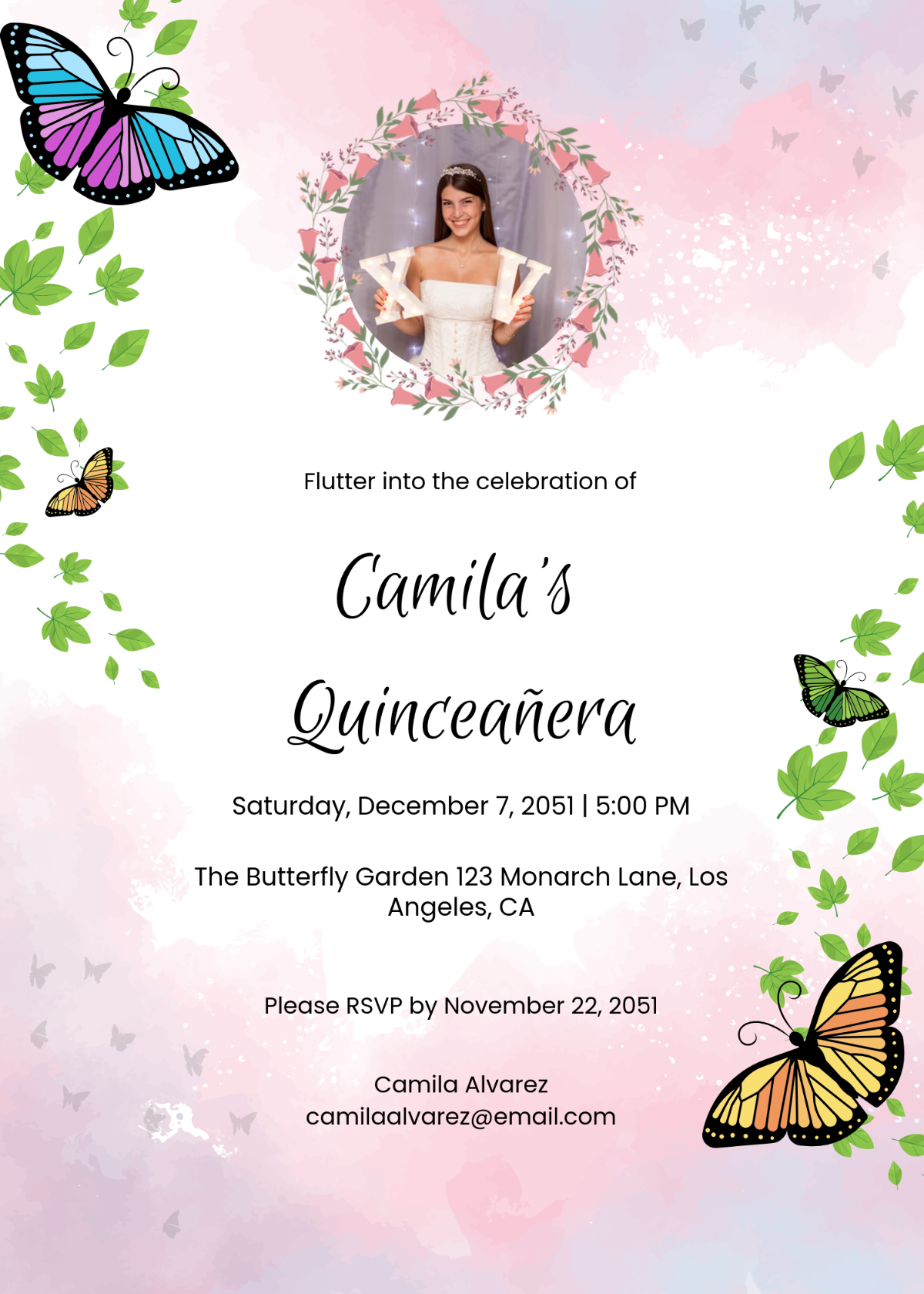 Butterfly Quinceañera Invitation Design Template - Edit Online & Download