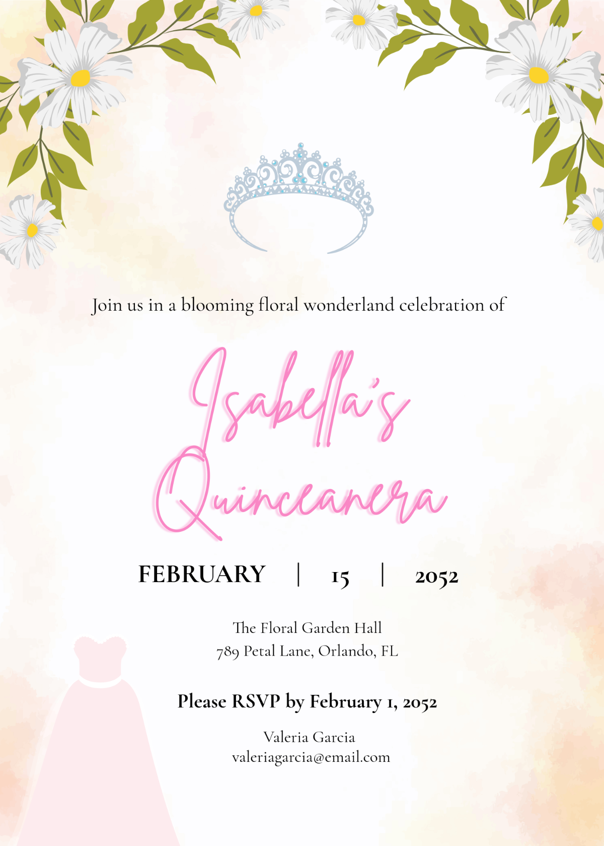 Creative Floral Quinceañera Invitation Template - Edit Online & Download