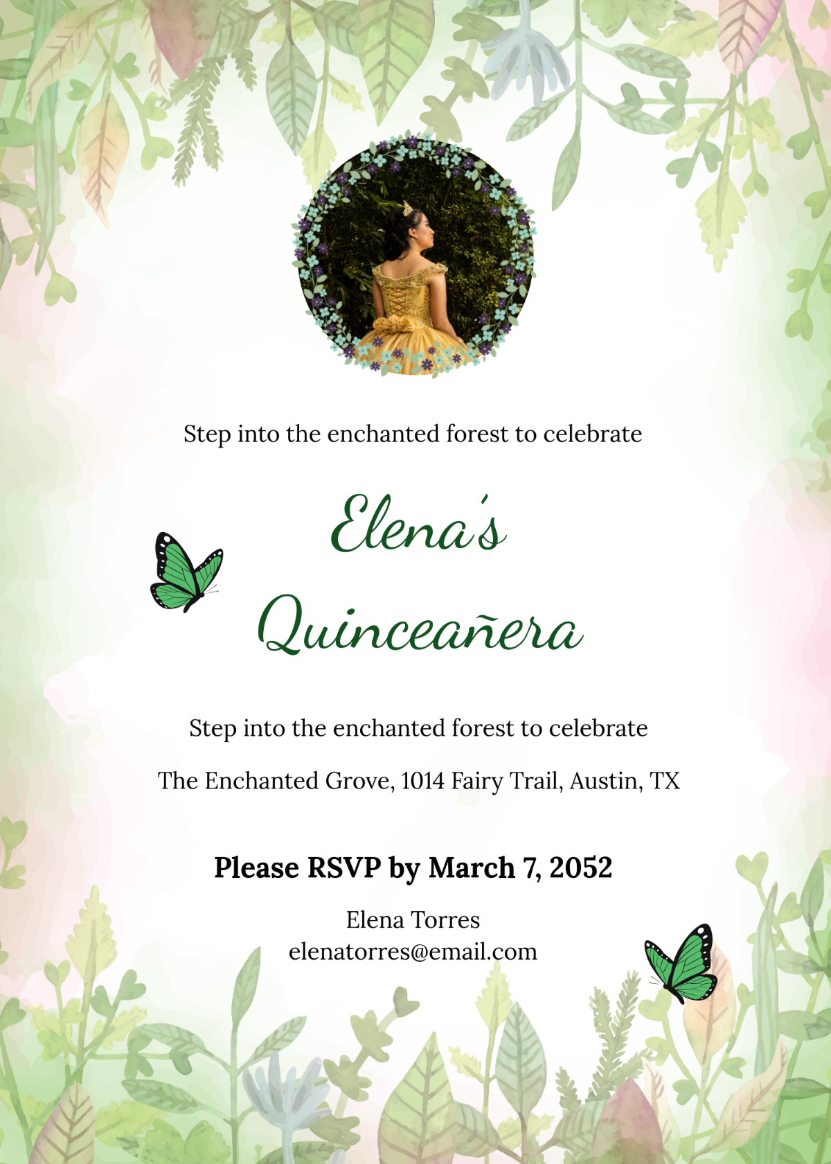 Enchanted Forest Quinceañera Invitation Template - Edit Online & Download