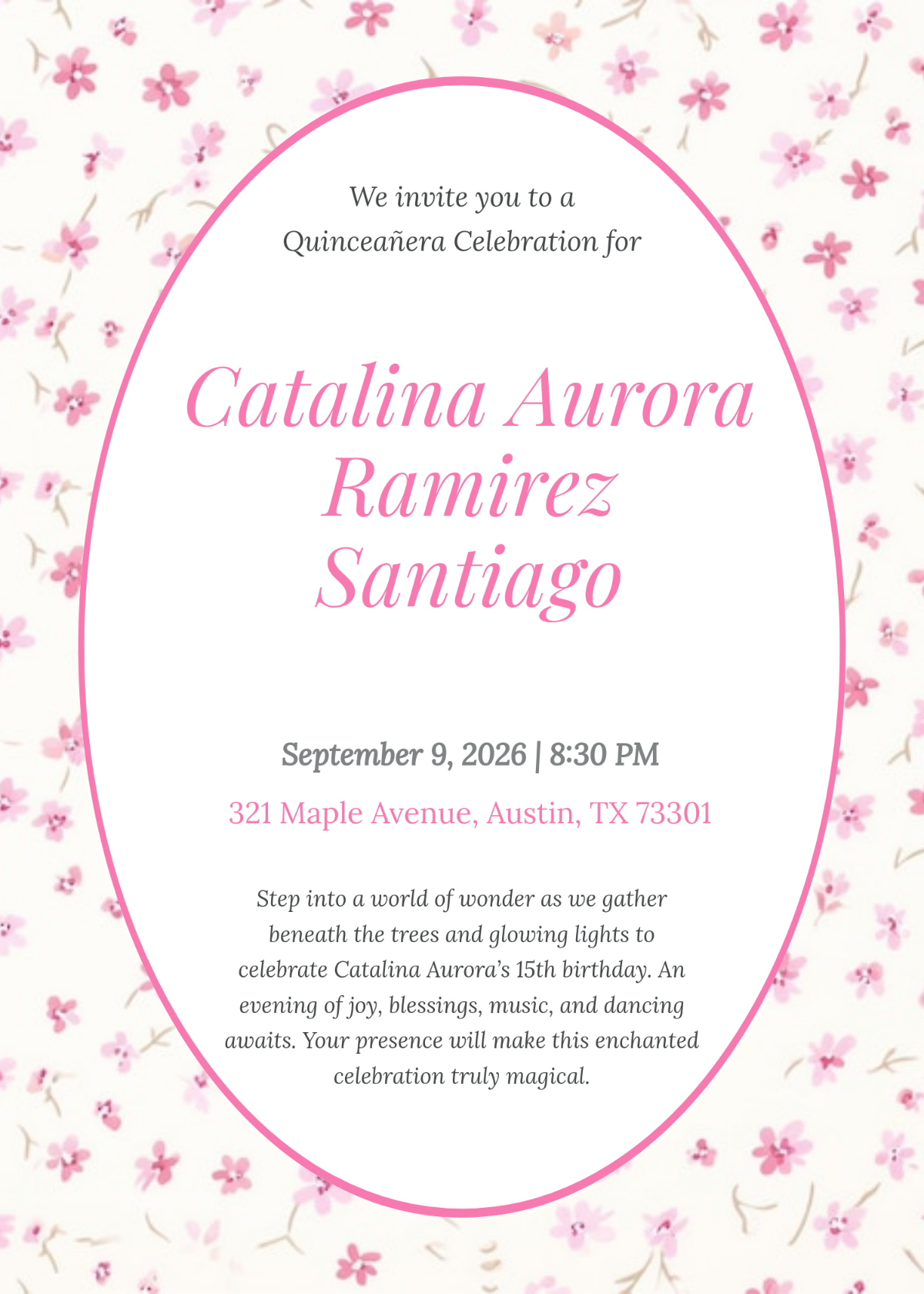 Free Enchanted Forest Quinceañera Invitation Template to Edit Online