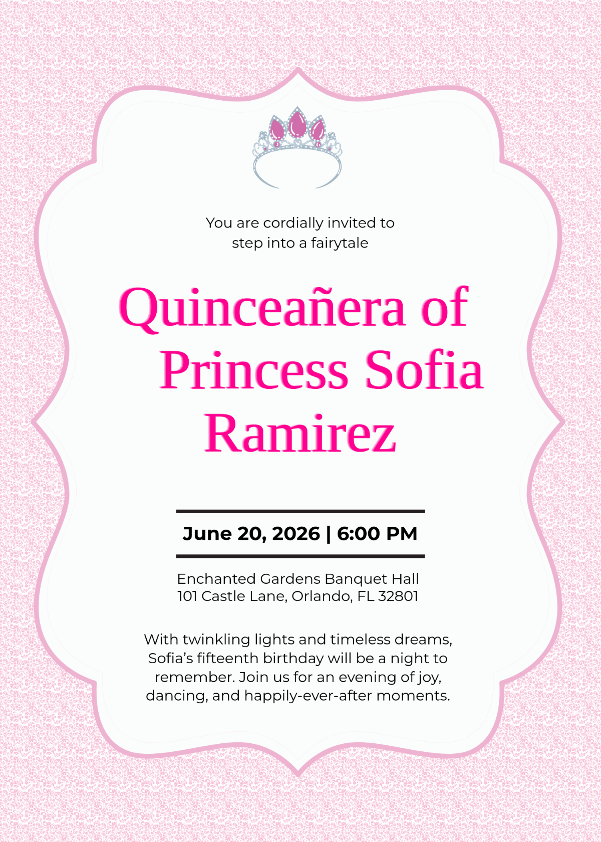Free Fairytale Quinceañera Invitation Template to Edit Online