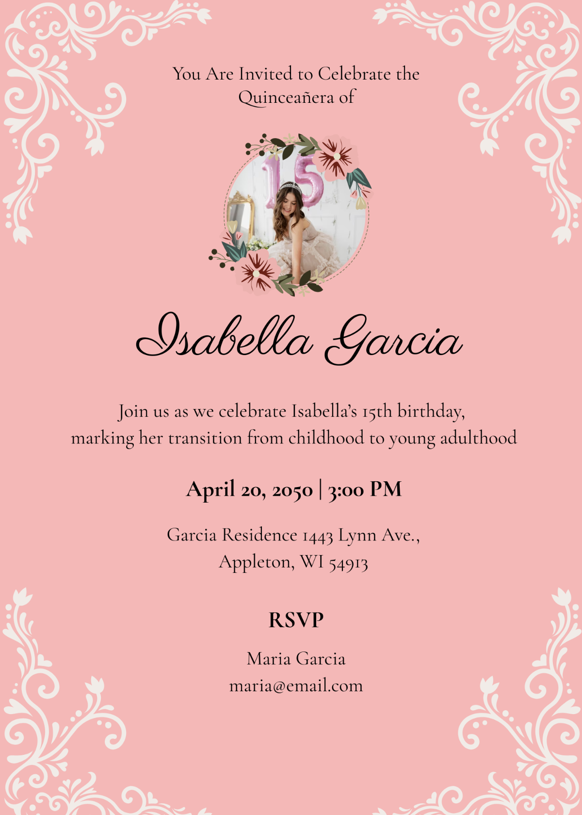 Elegant Quinceanera Invitation Template - Edit Online & Download