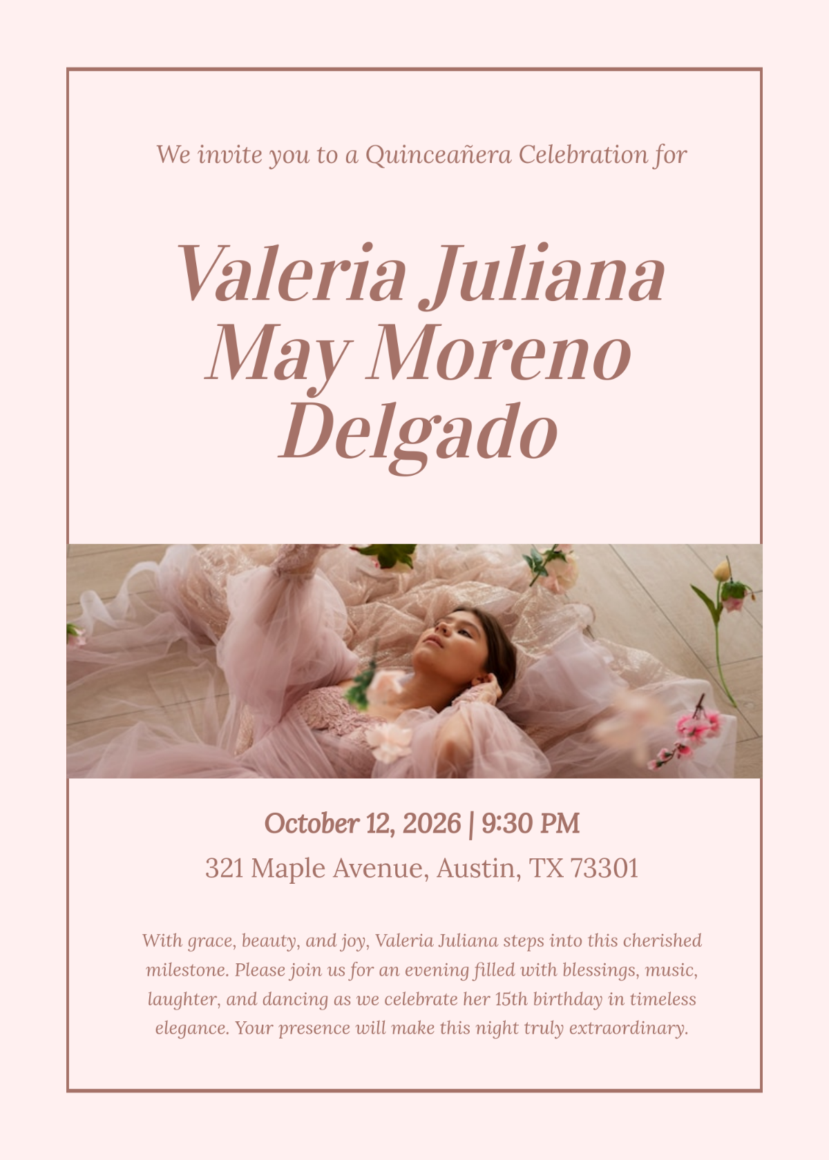 Free Elegant Quinceañera Invitation Template to Edit Online