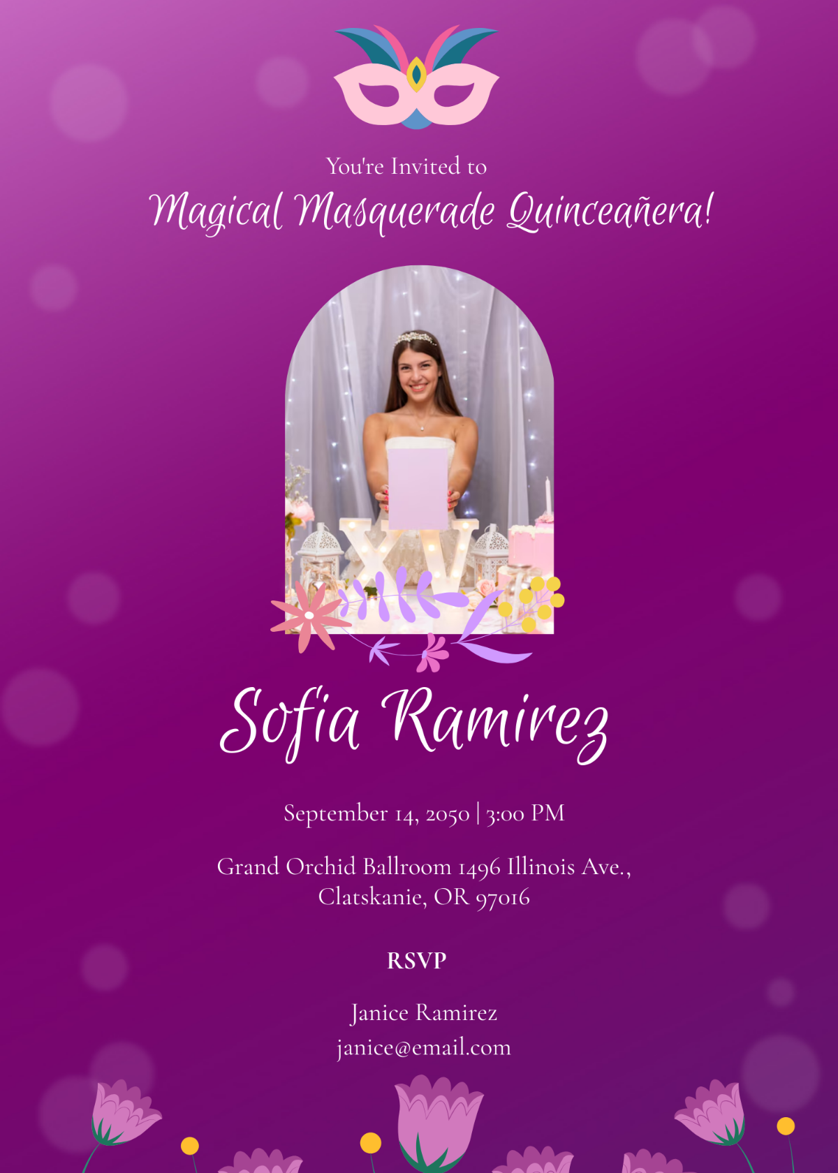 Masquerade Quinceañera Invitation Template - Edit Online & Download