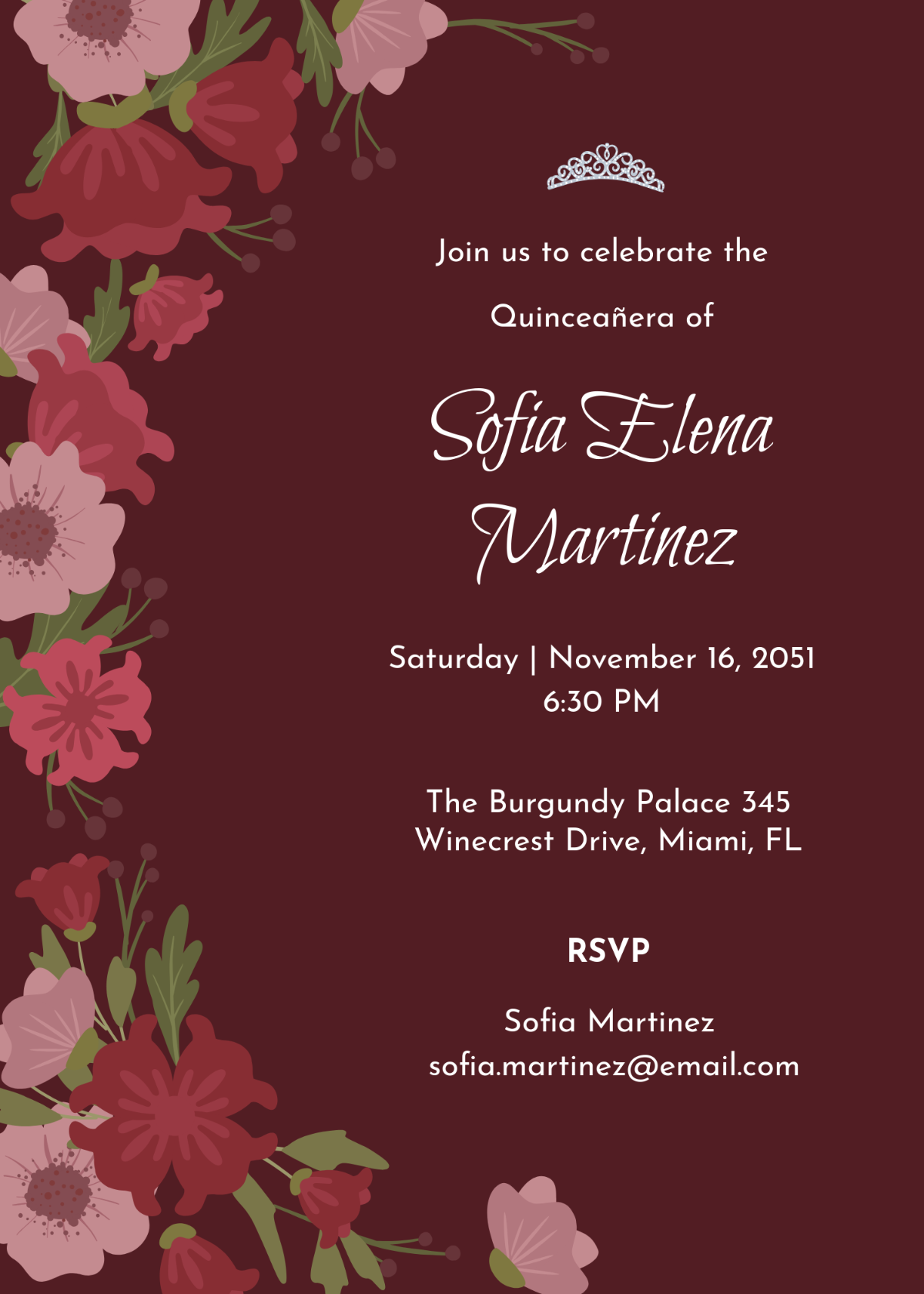 Burgundy Quinceañera Invitation Template - Edit Online & Download