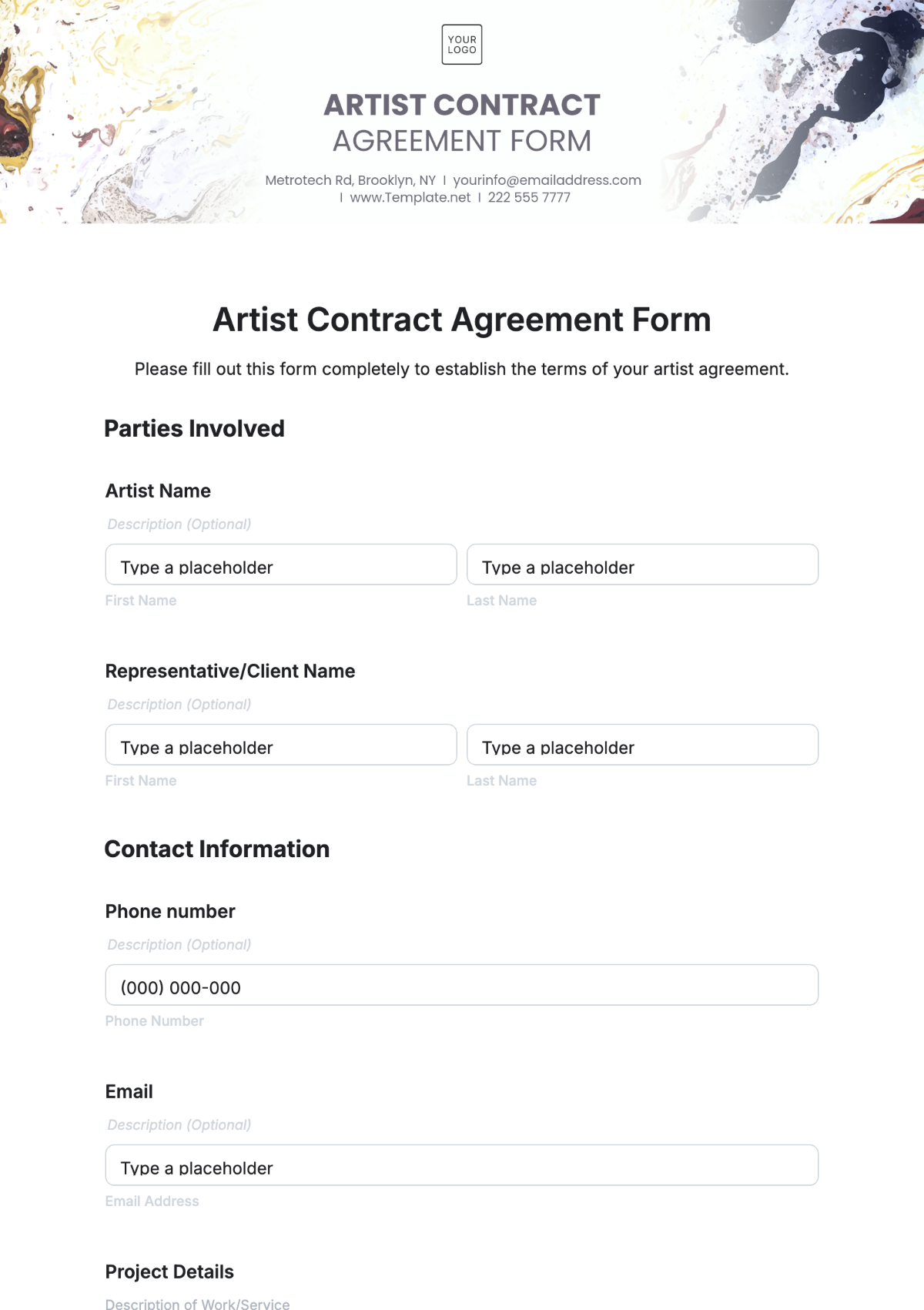 Artist Contract Agreement Form Template - Edit Online & Download