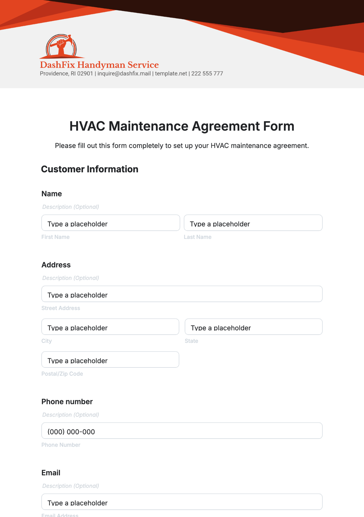 HVAC Maintenance Agreement Form Template - Edit Online & Download